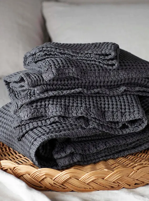Graphite Grey 100% Cotton Waffle Towels - Image 3
