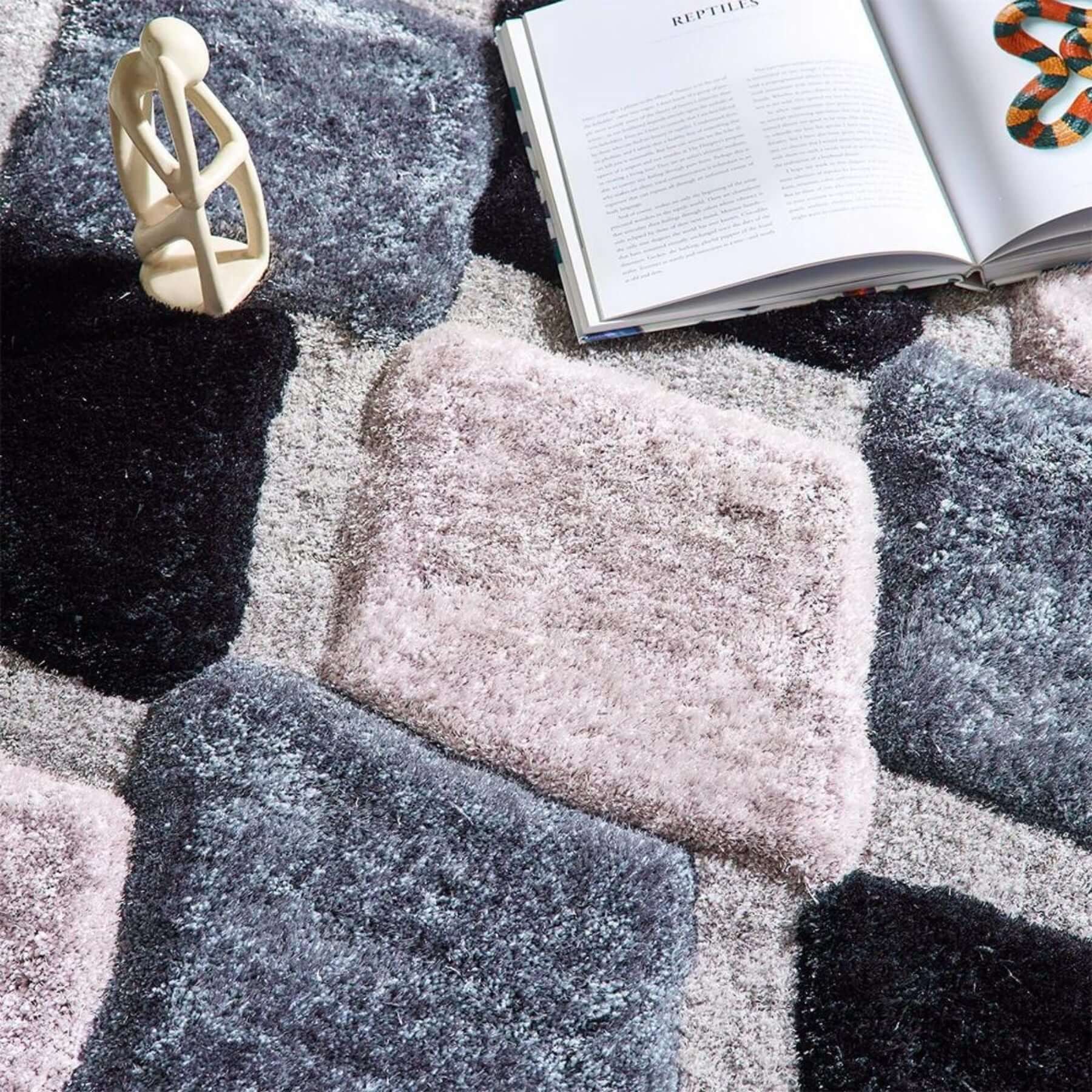3D Grey Geometric Shaggy Rug - Image 2
