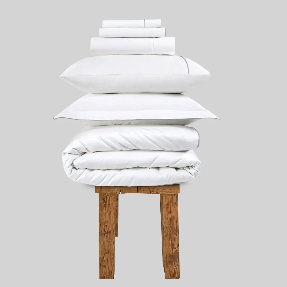 800 Thread Count Egyptian Cotton Duke of Bliss LUXE Bedding Set - Brilliant White with Simply Taupe Accent - Image 2