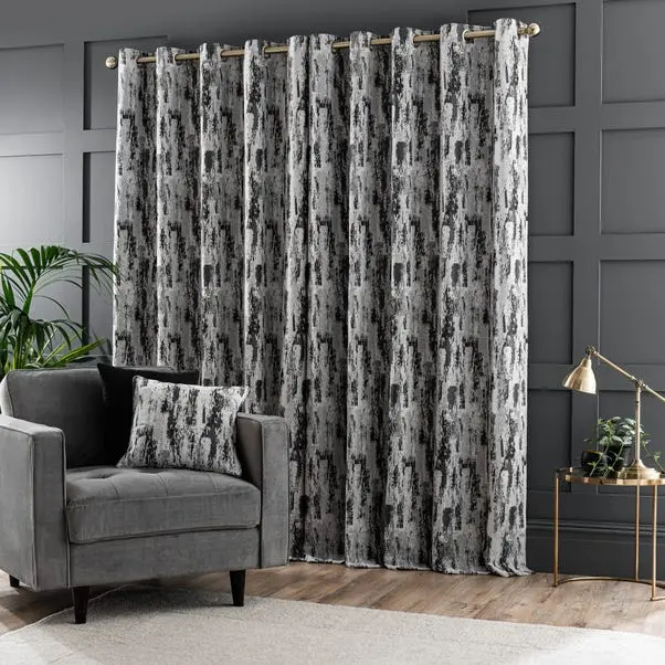 Charcoal Abstract Global Eyelet Curtains - Image 4