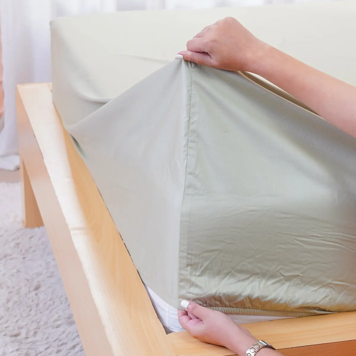 Ackly Bamboo - Sage Green Fitted Sheet - Image 2