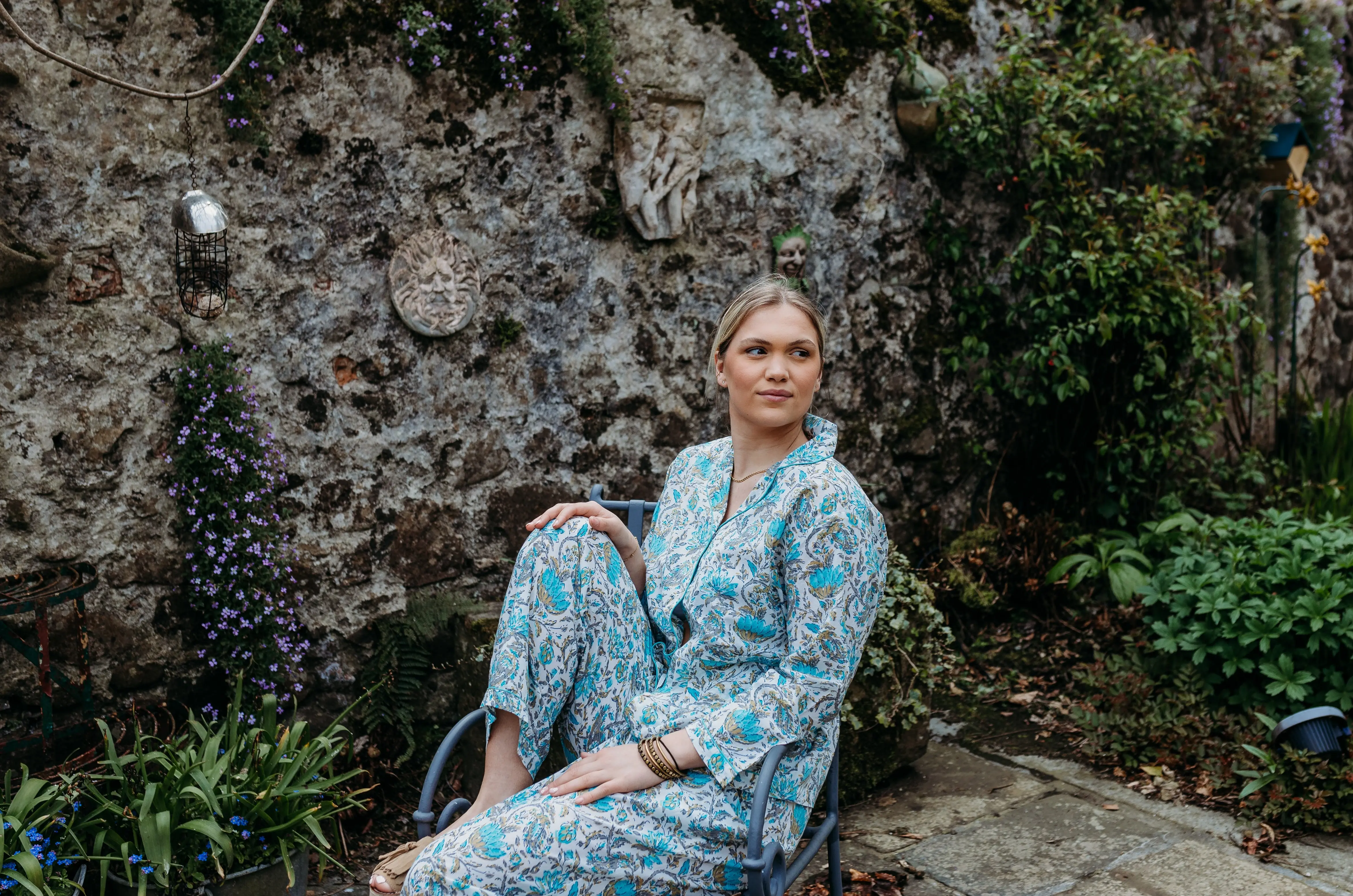 Ahaana Turquoise Block Printed Cotton Pyjamas - Image 10