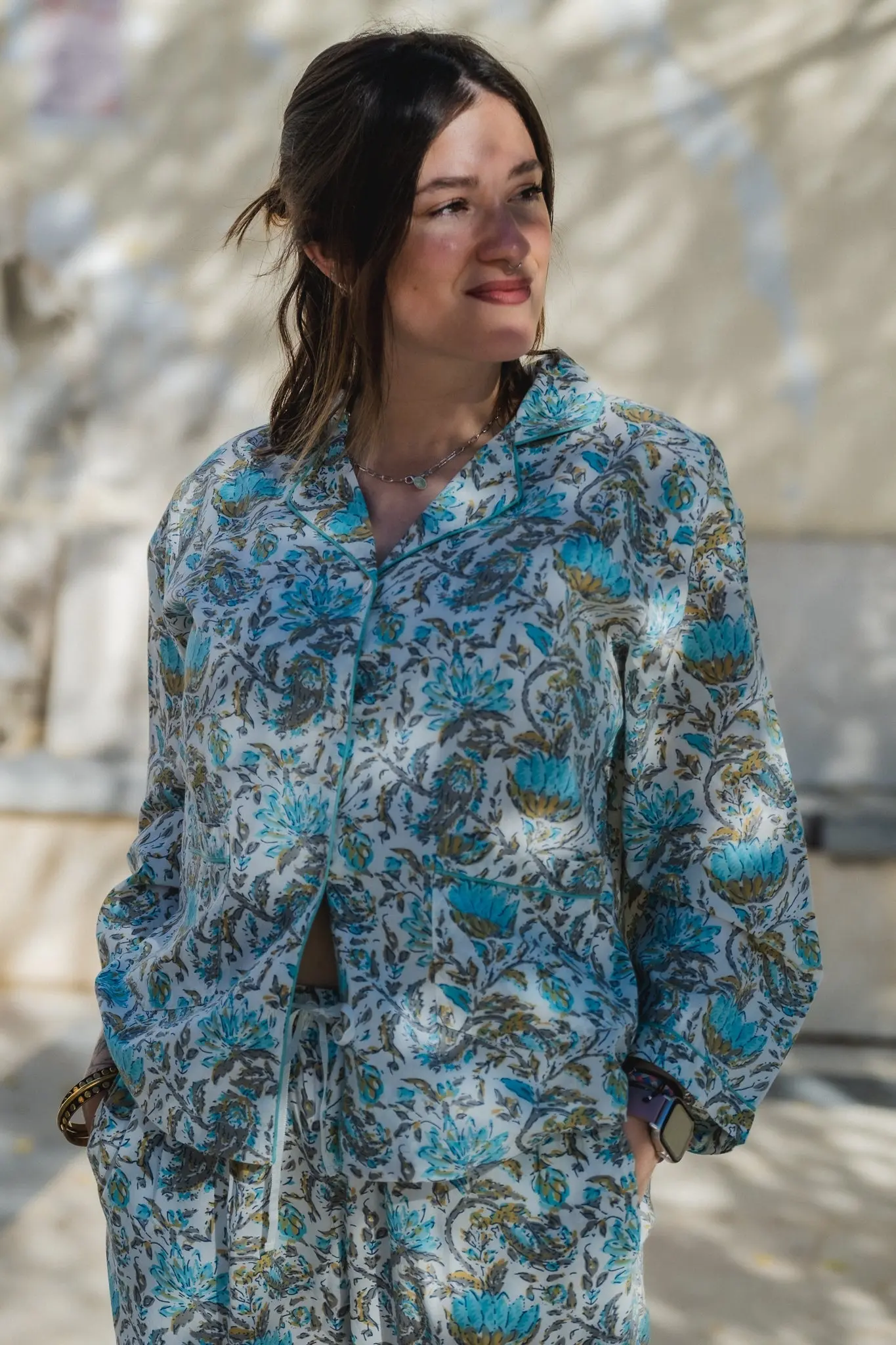Ahaana Turquoise Block Printed Cotton Pyjamas - Image 13