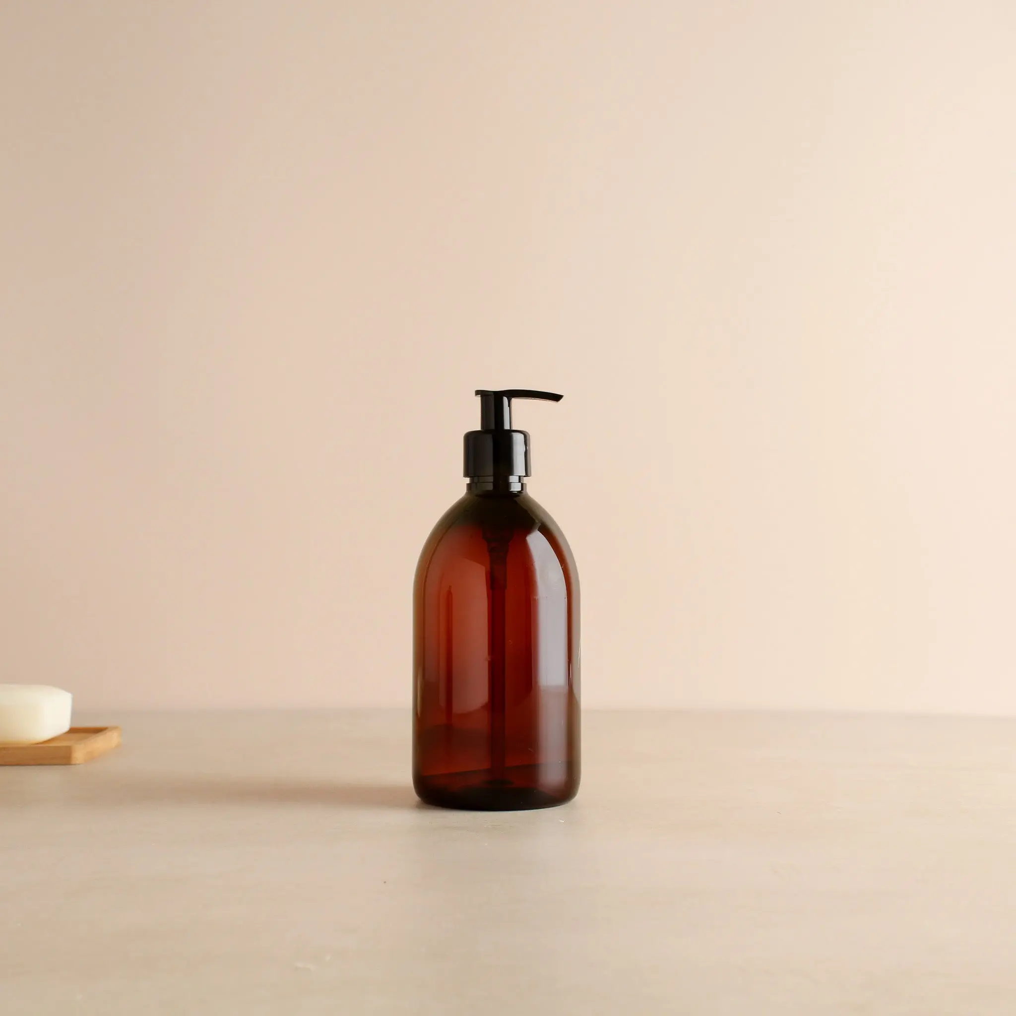 Amber Plastic Dispenser Bottle With Black Pump - Image 4