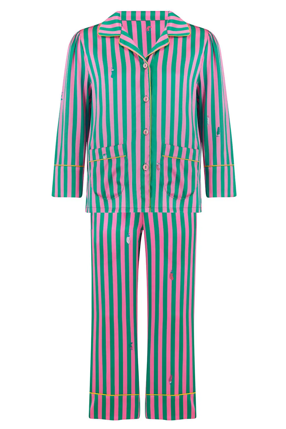 Amelie Flamingo Stripe Girls Silk Pyjama Set - Image 2