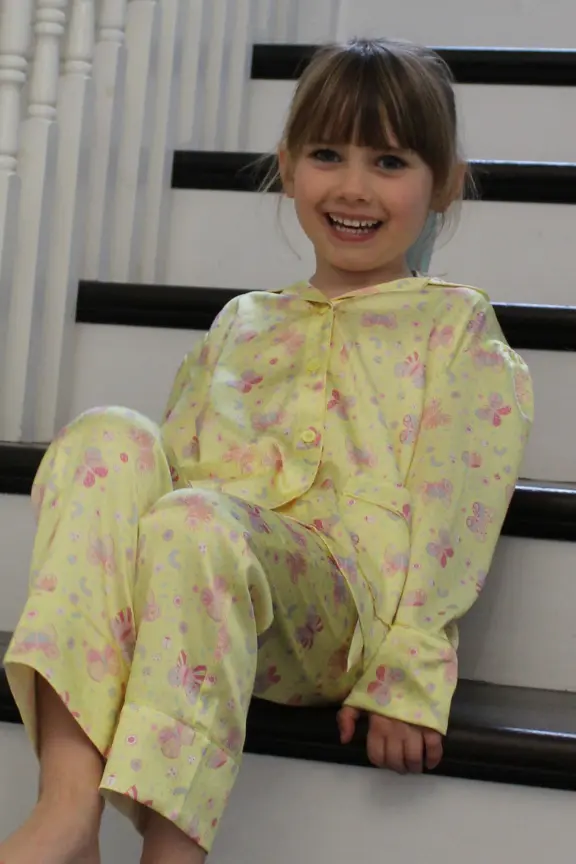 Amelie Lemonade Butterfly Girls Silk Pyjama Set - Image 6