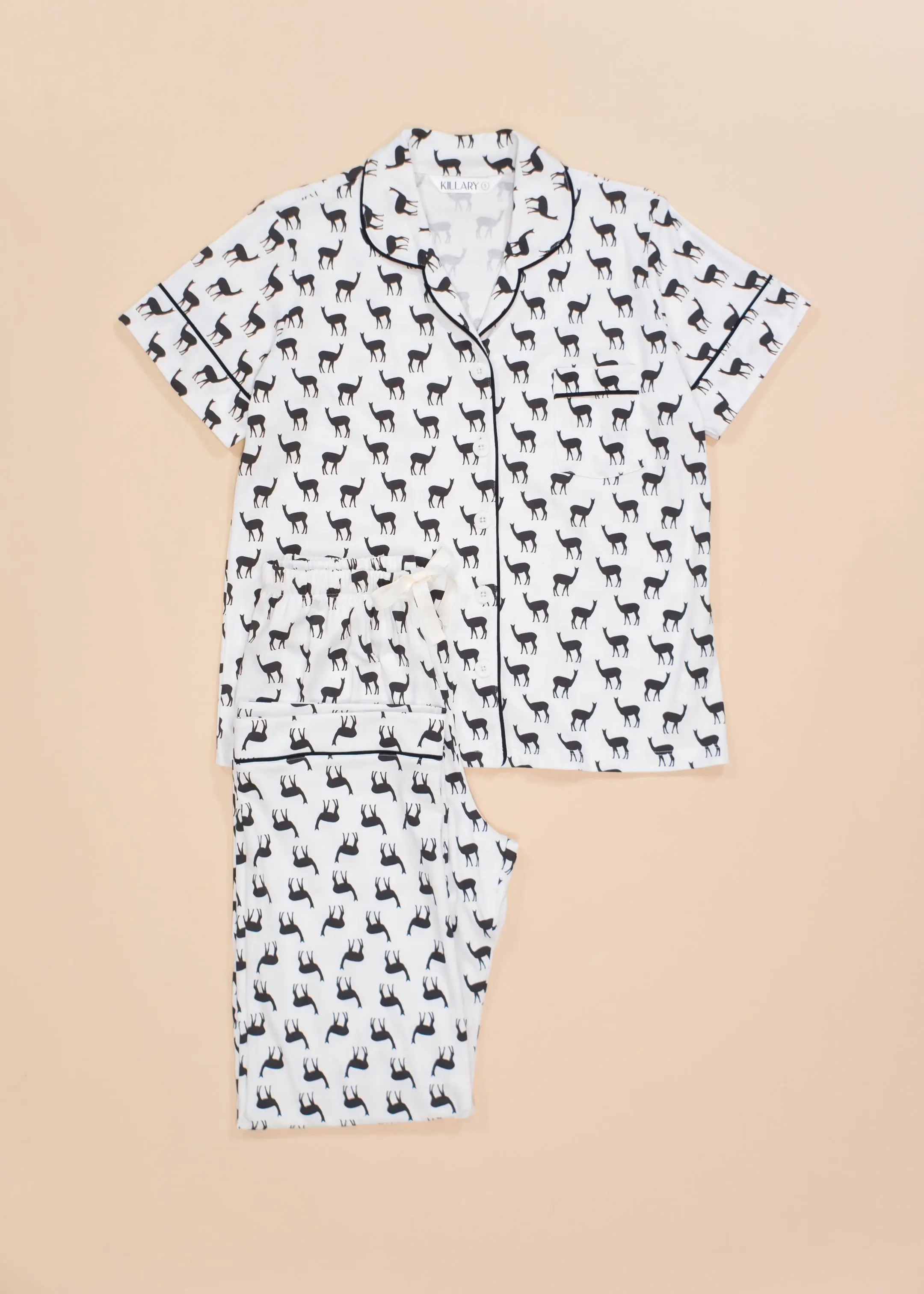 B&W vicunas Women's Pima Cotton Short Sleeve Pyjama Trouser Set
