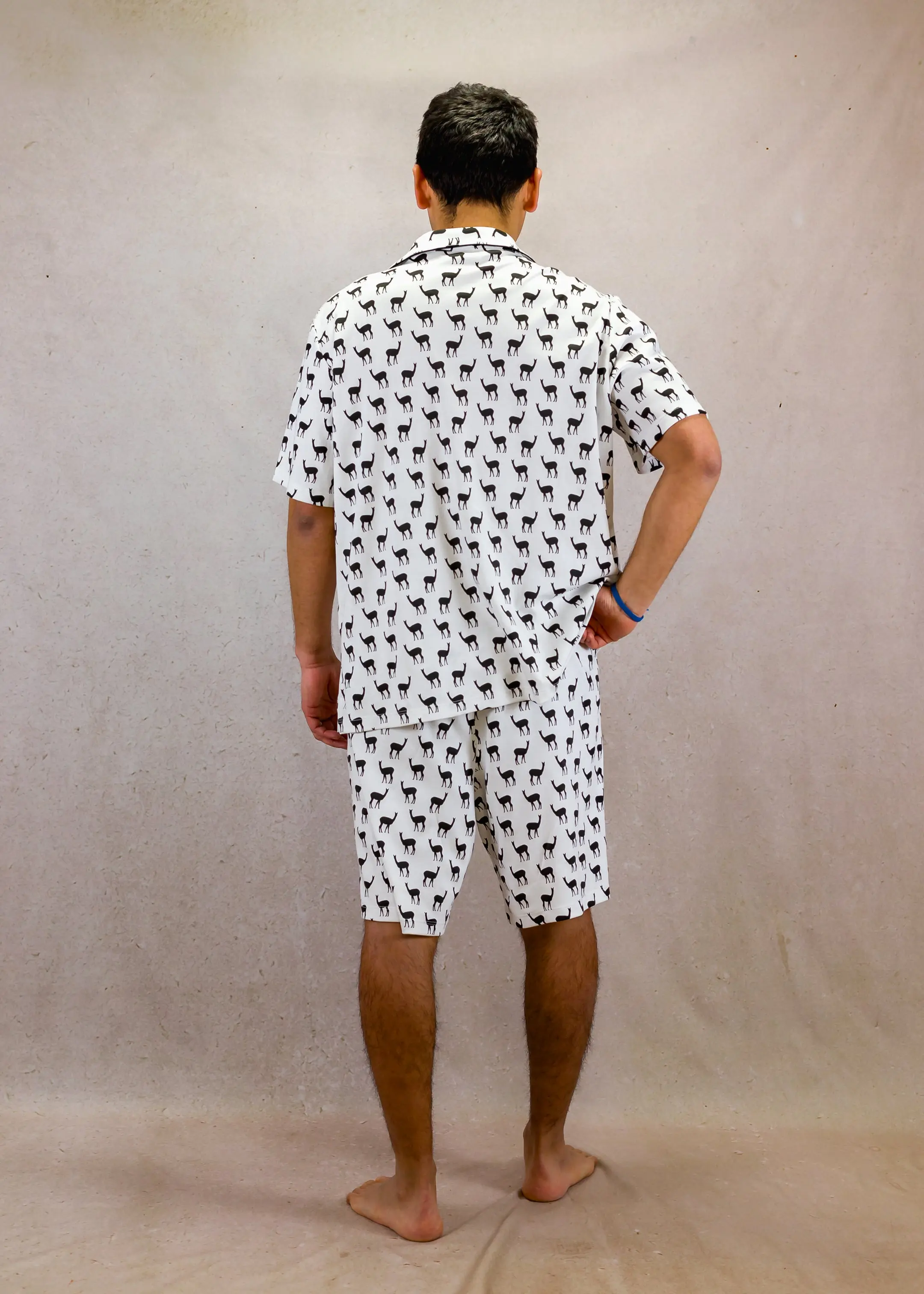 B&W vicunas Mens Pima Cotton Short Sleeve Pyjama Short Set - Image 4
