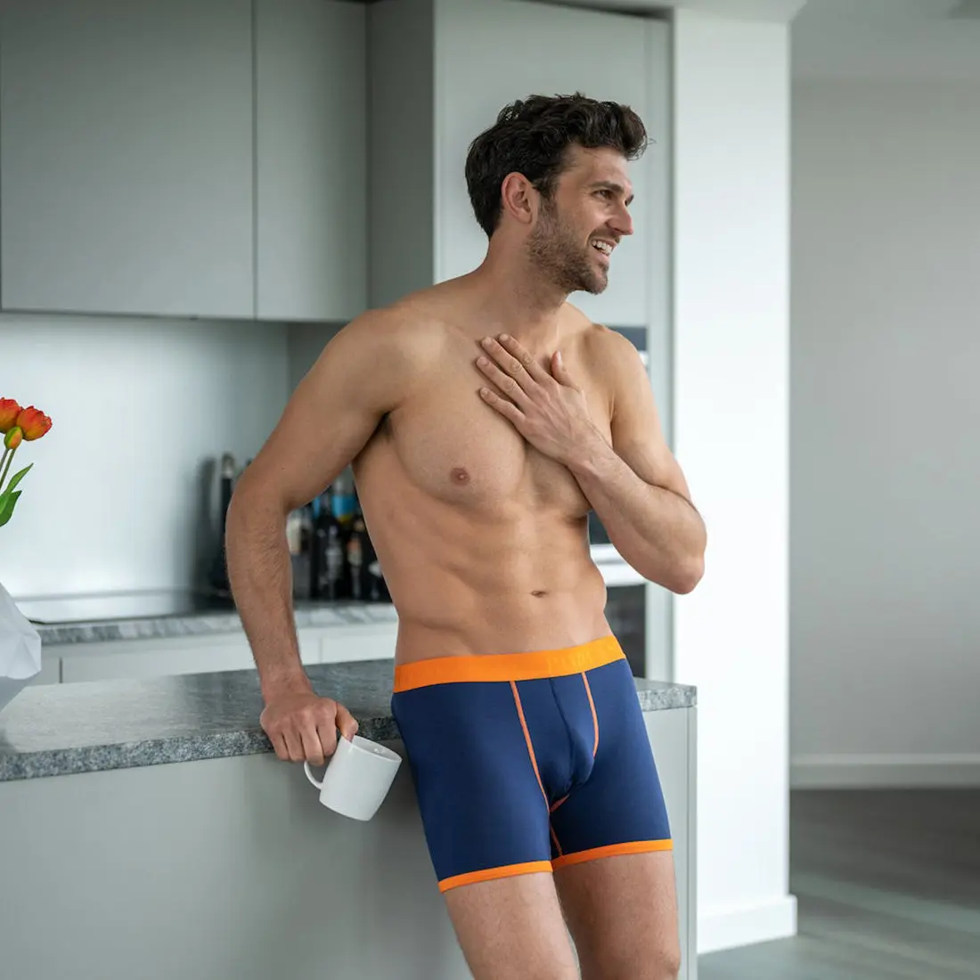 Bamboo Boxers - Navy / Orange Band - Image 2
