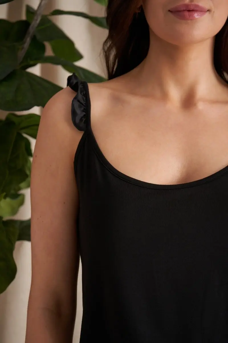 Black Bamboo Frill Cami Short Pyjama Set - Image 2