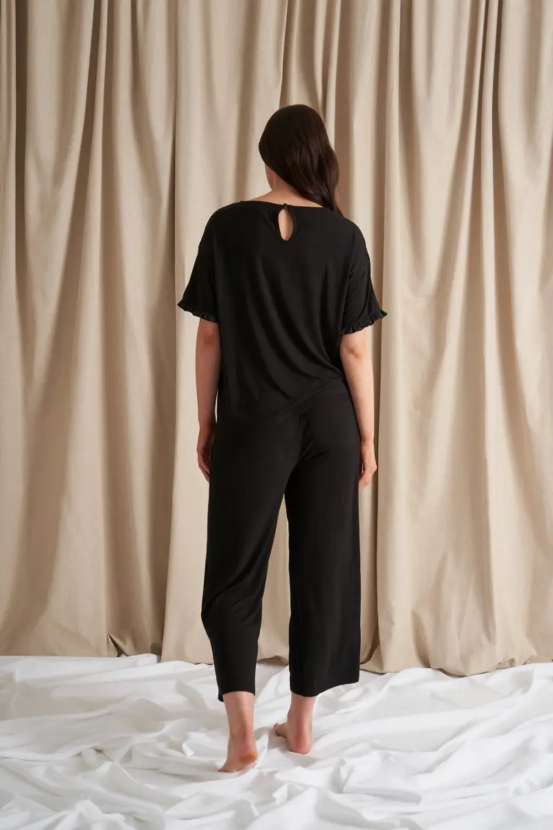 Bamboo Frill Tee Trouser Set in Black - Image 3