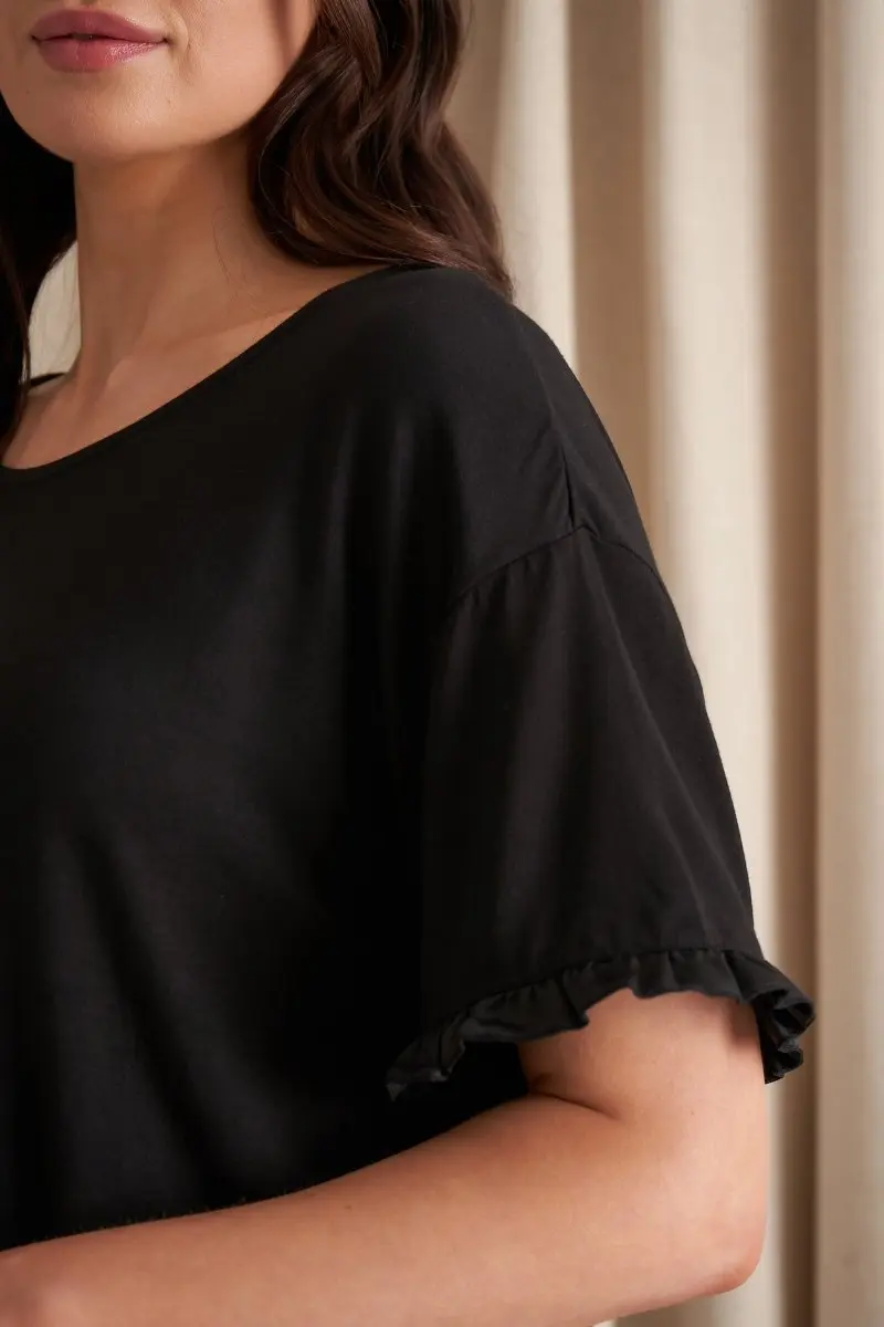 Bamboo Frill Tee Trouser Set in Black - Image 4