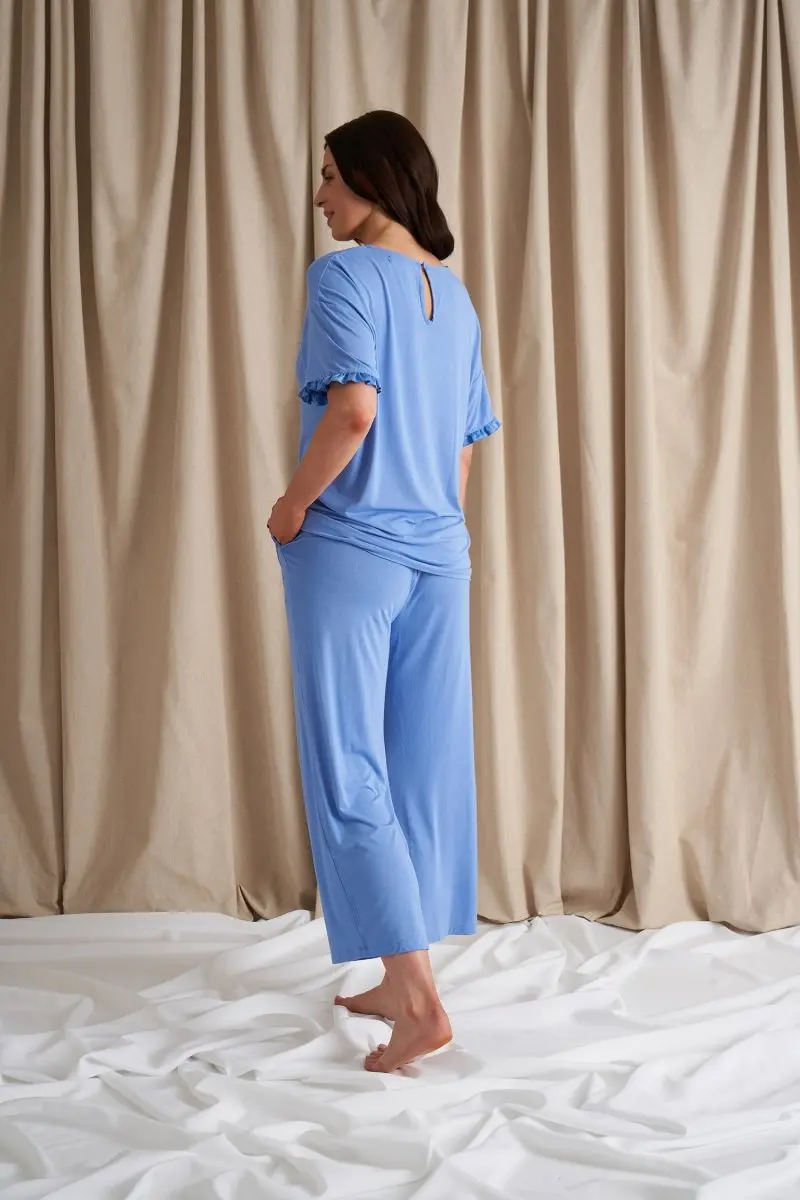 Bamboo Frill Tee Trouser Set in Cornflower Blue - Image 3