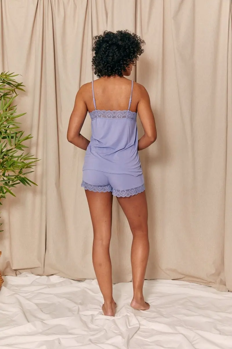 Bamboo Lace Cami Short Pyjama Set in Heather - Image 3
