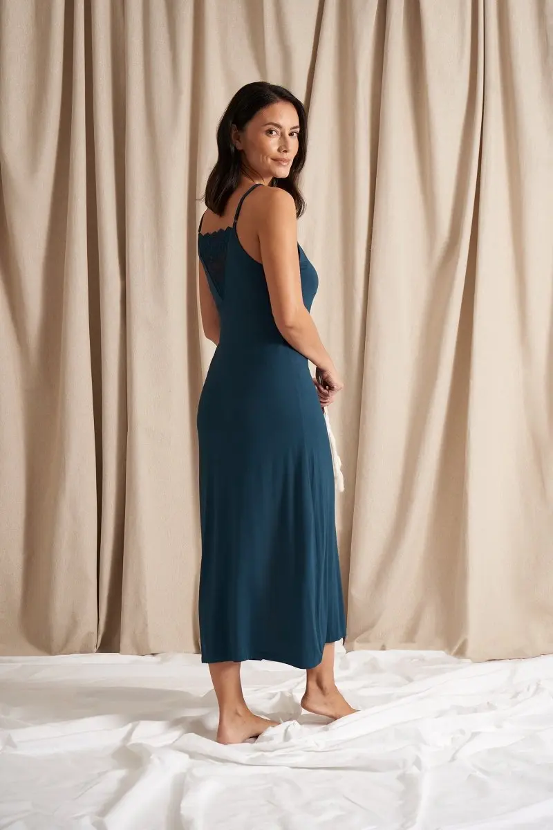 Bamboo Lace Midaxi Chemise in Teal - Image 4