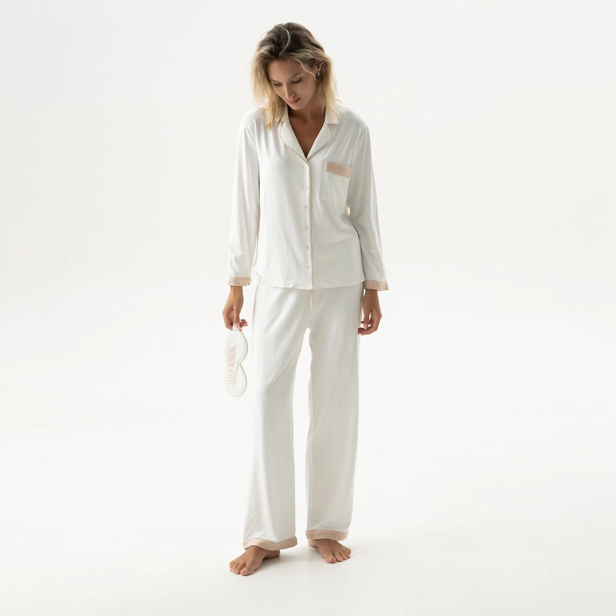 Unbleached Cotton Women's Bamboo Long Pyjama Set - Image 4