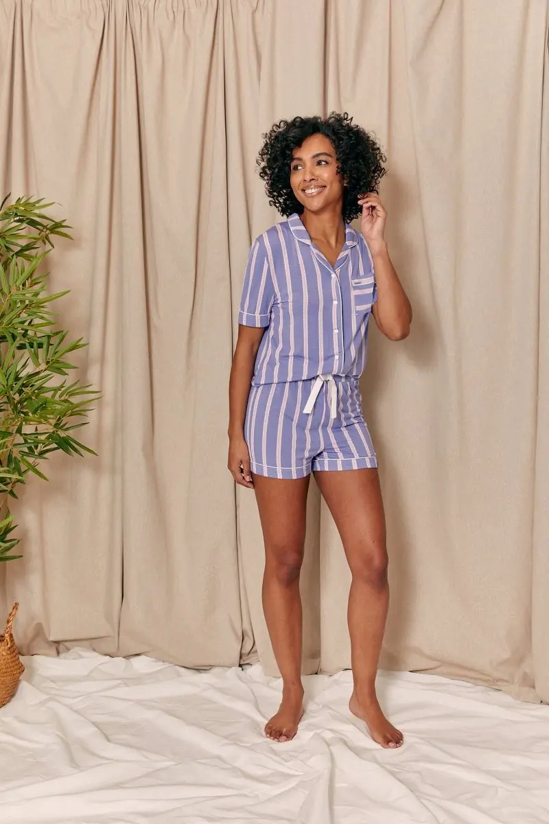 Heather Stripe Women's Bamboo Shirt Short Set