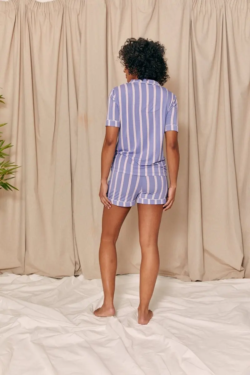 Heather Stripe Women's Bamboo Shirt Short Set - Image 3