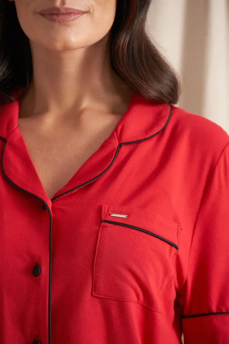 Red Women's Bamboo Shirt Short Set - Image 2