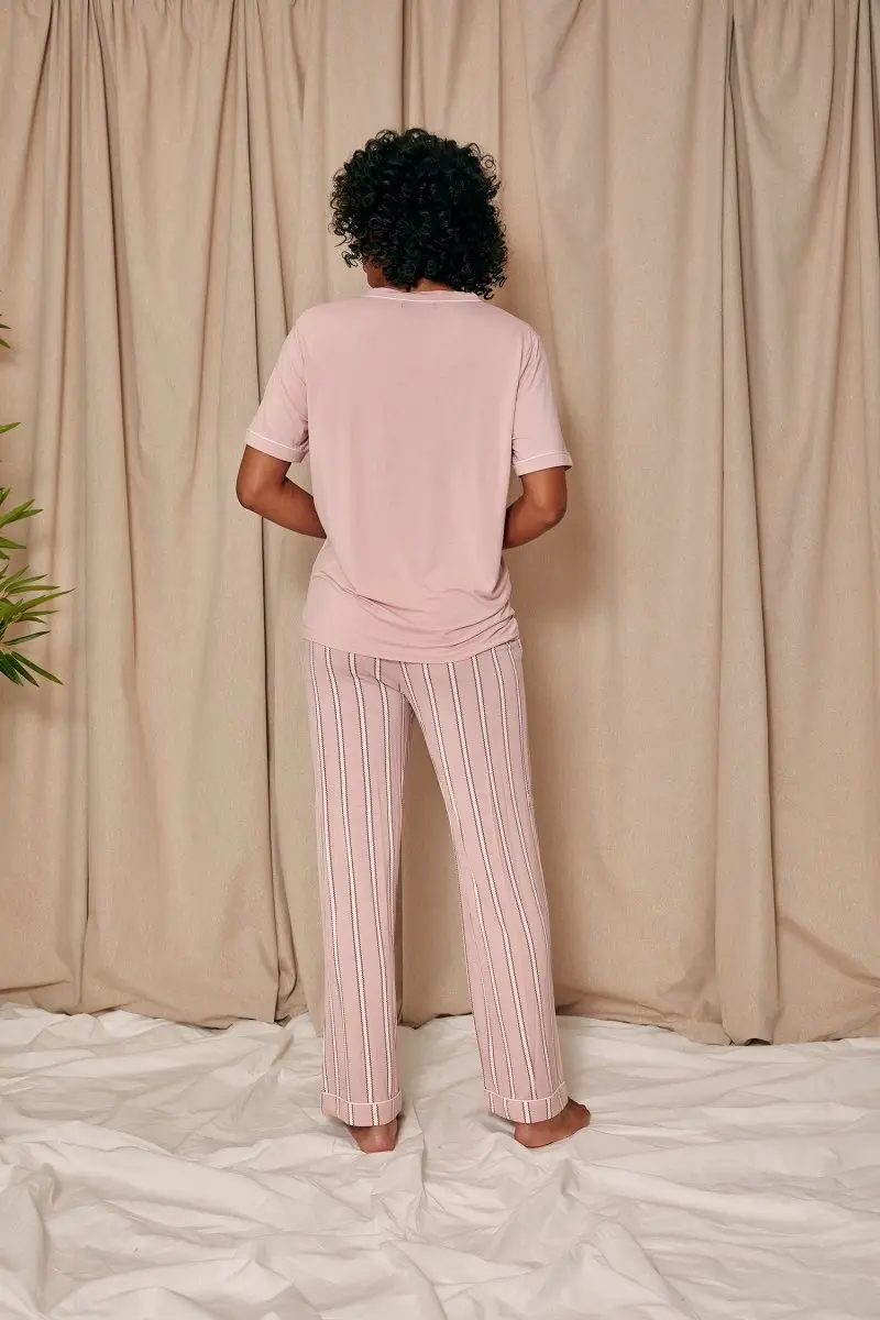 Bamboo Tee and Trouser Set in Blush Stripe - Image 3