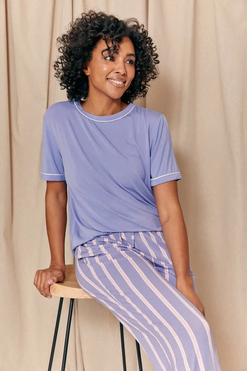 Bamboo Tee and Trouser Set in Heather Stripe - Image 2