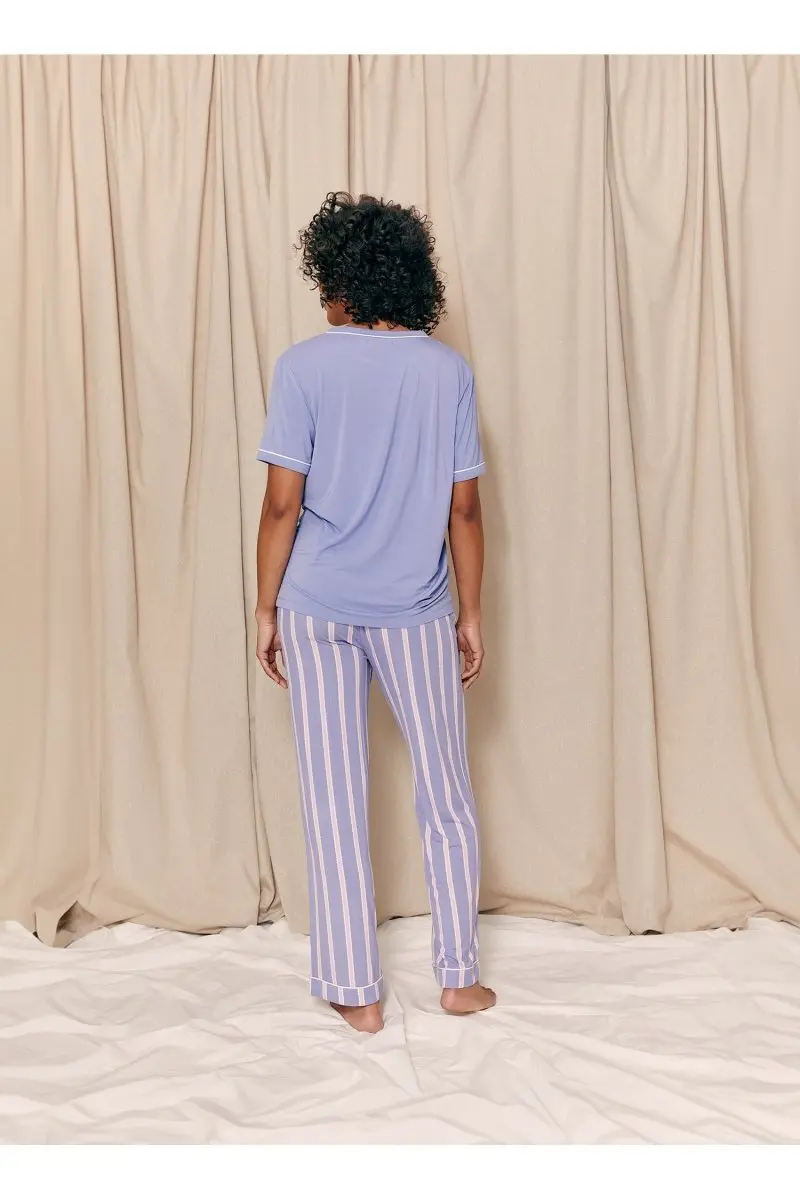 Bamboo Tee and Trouser Set in Heather Stripe - Image 3