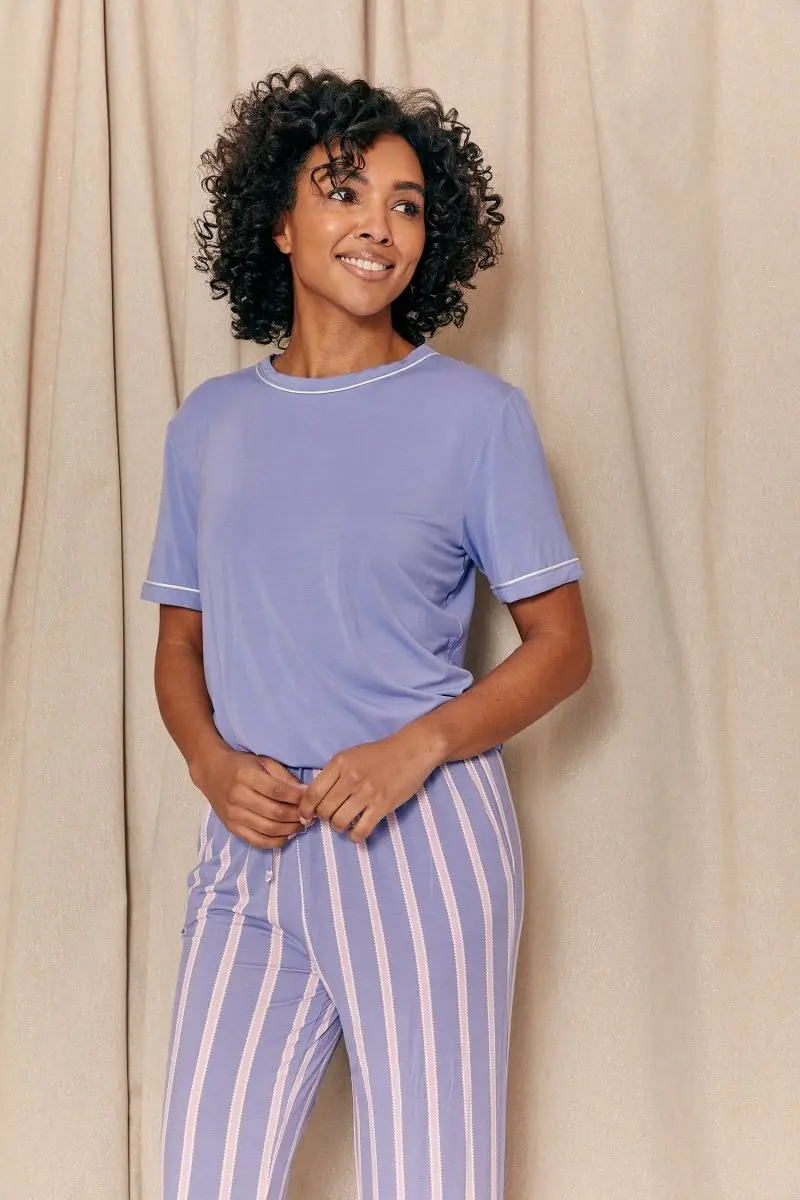 Bamboo Tee and Trouser Set in Heather Stripe - Image 4