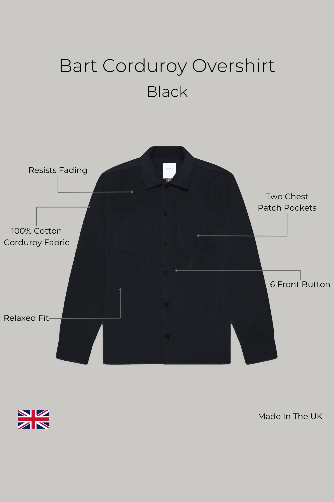 Bart Corduroy Overshirt - Black - Image 4