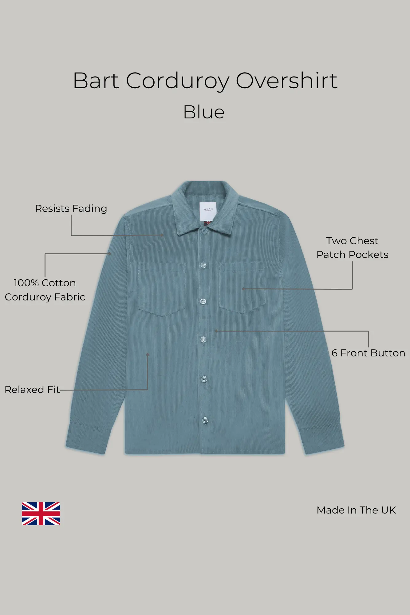 Bart Corduroy Overshirt - Blue - Image 9