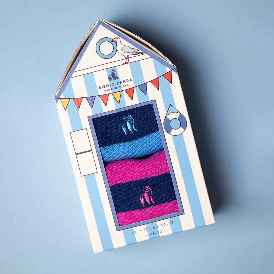 Beach Hut Sock Box - 2 Pairs of Bamboo Socks (His)