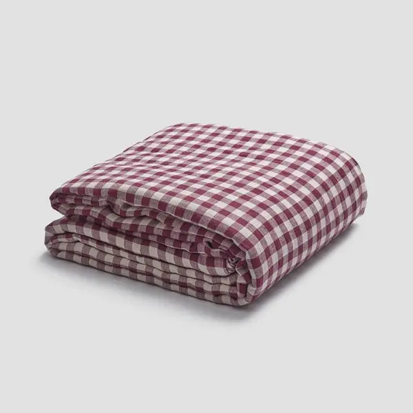 Berry Gingham Linen Blend Duvet Cover - Image 3