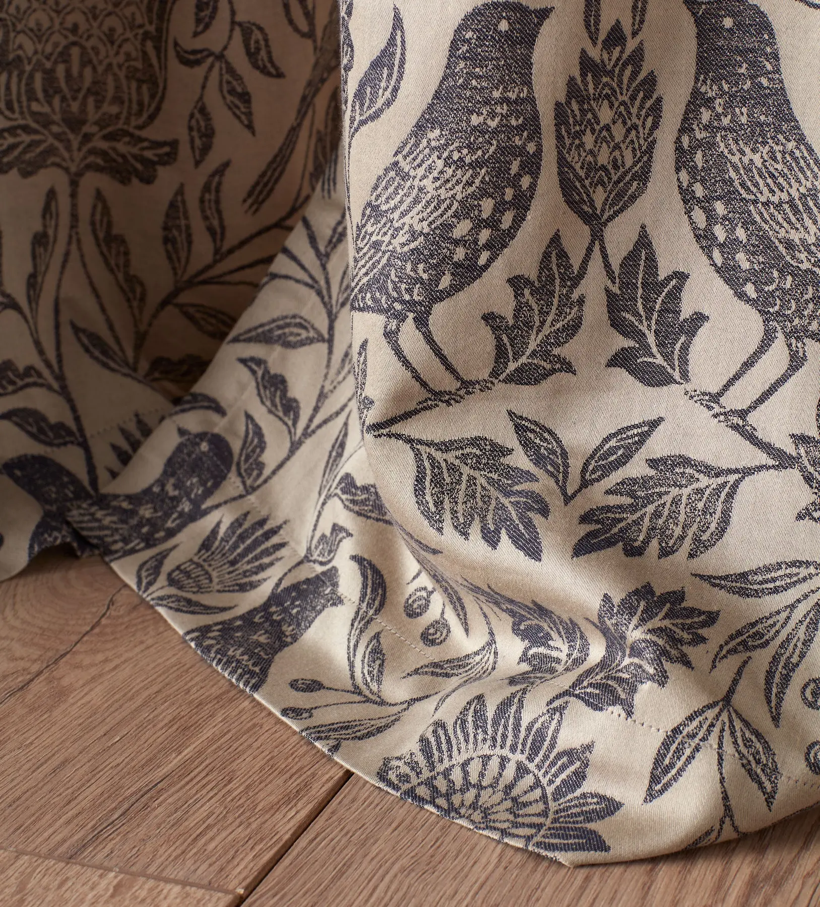 Birdie Jacquard 100% Cotton Lined Pencil Pleat Curtain (Pair) - Image 3