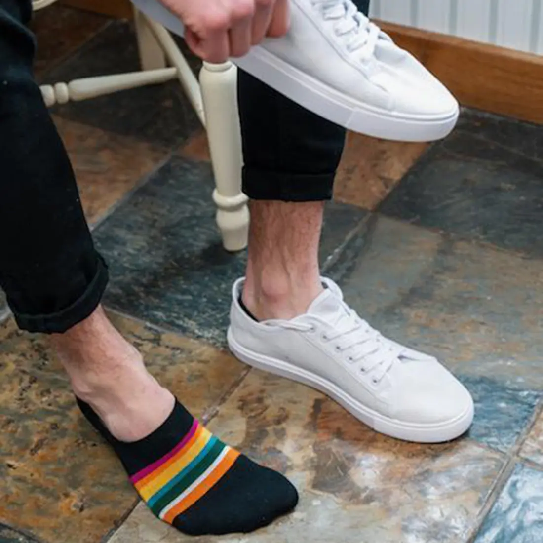 Black Bold Striped "No-Show" Bamboo Socks - Image 3