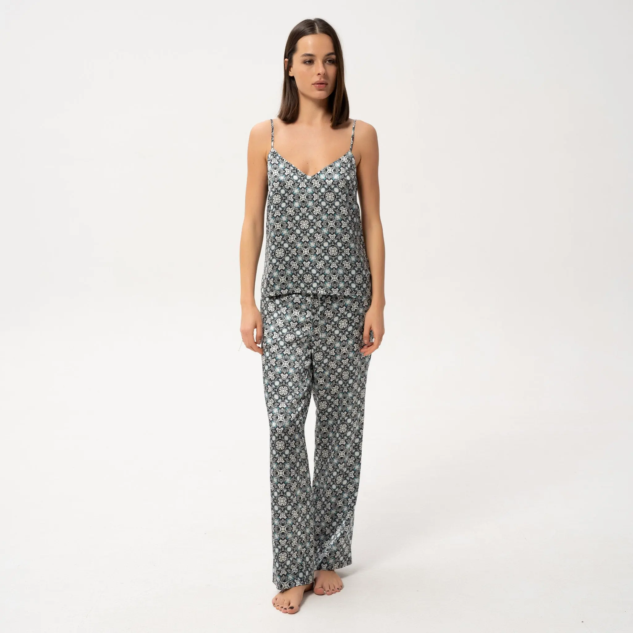 Black Crystal Neo Geo Silk Pyjama Pants - Image 13