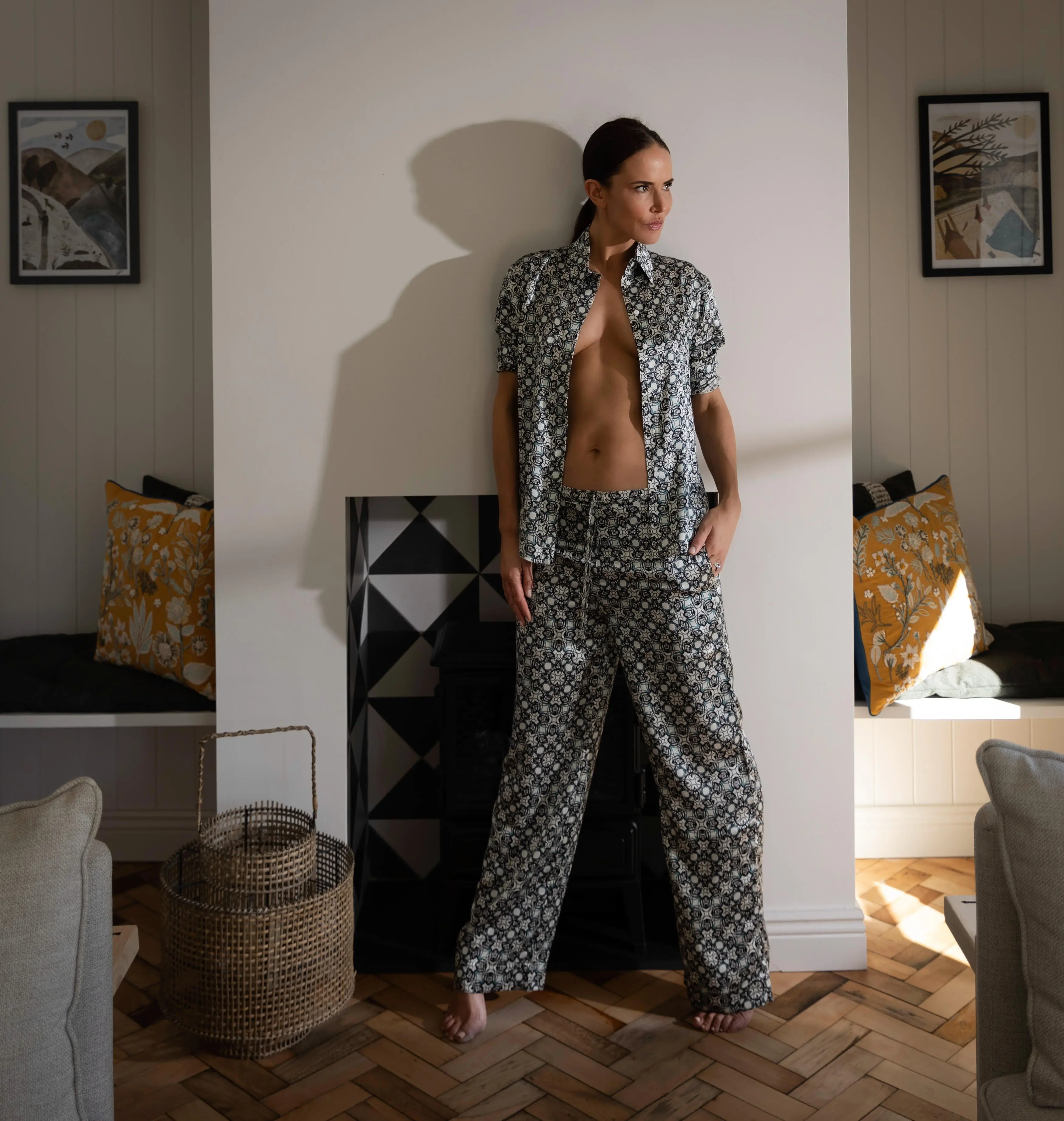 Black Crystal Neo Geo Silk Pyjama Pants - Image 3