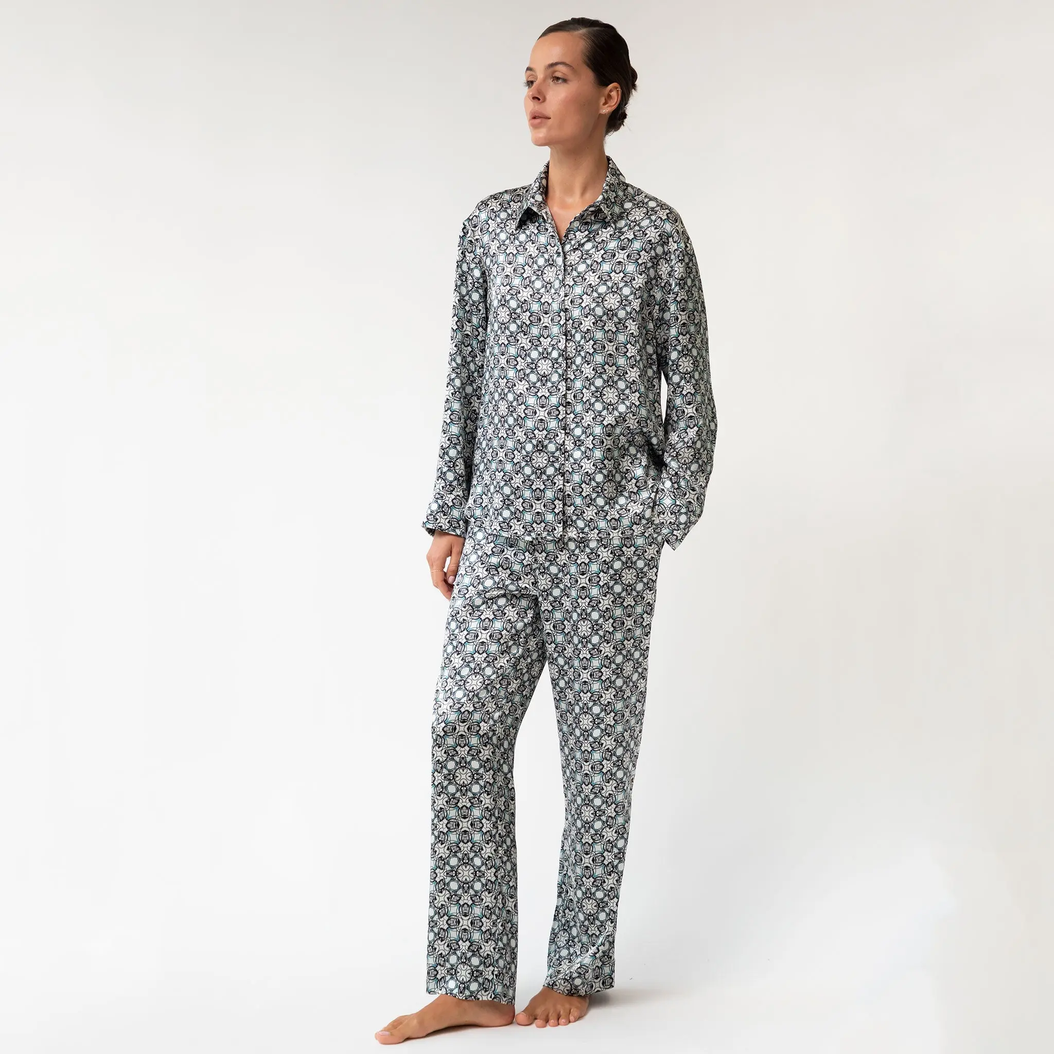 Black Crystal Neo Geo Silk Pyjama Pants - Image 6