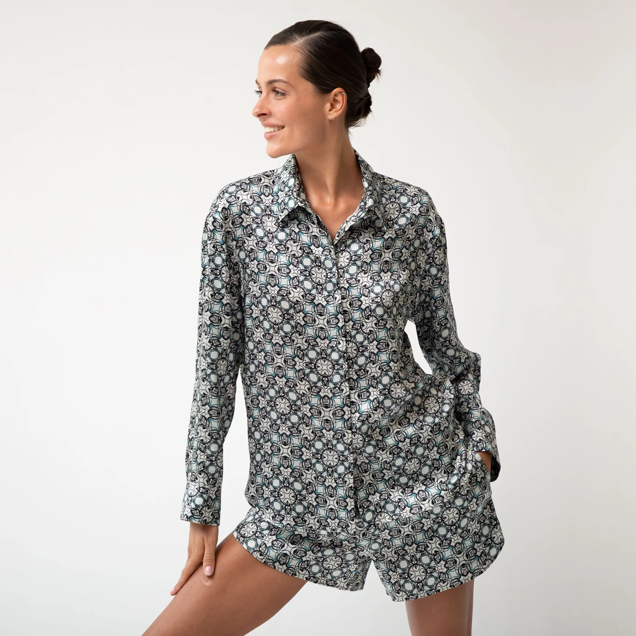 Black Crystal Neo Geo Silk Shorts - Image 10