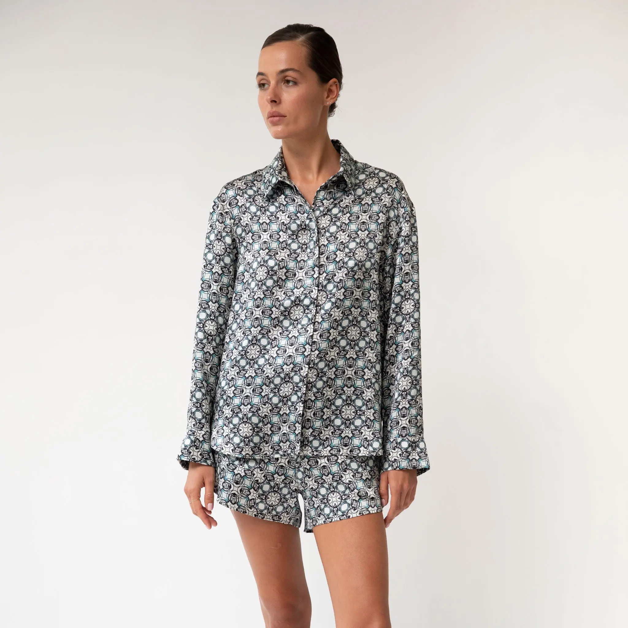 Black Crystal Neo Geo Silk Shorts - Image 7
