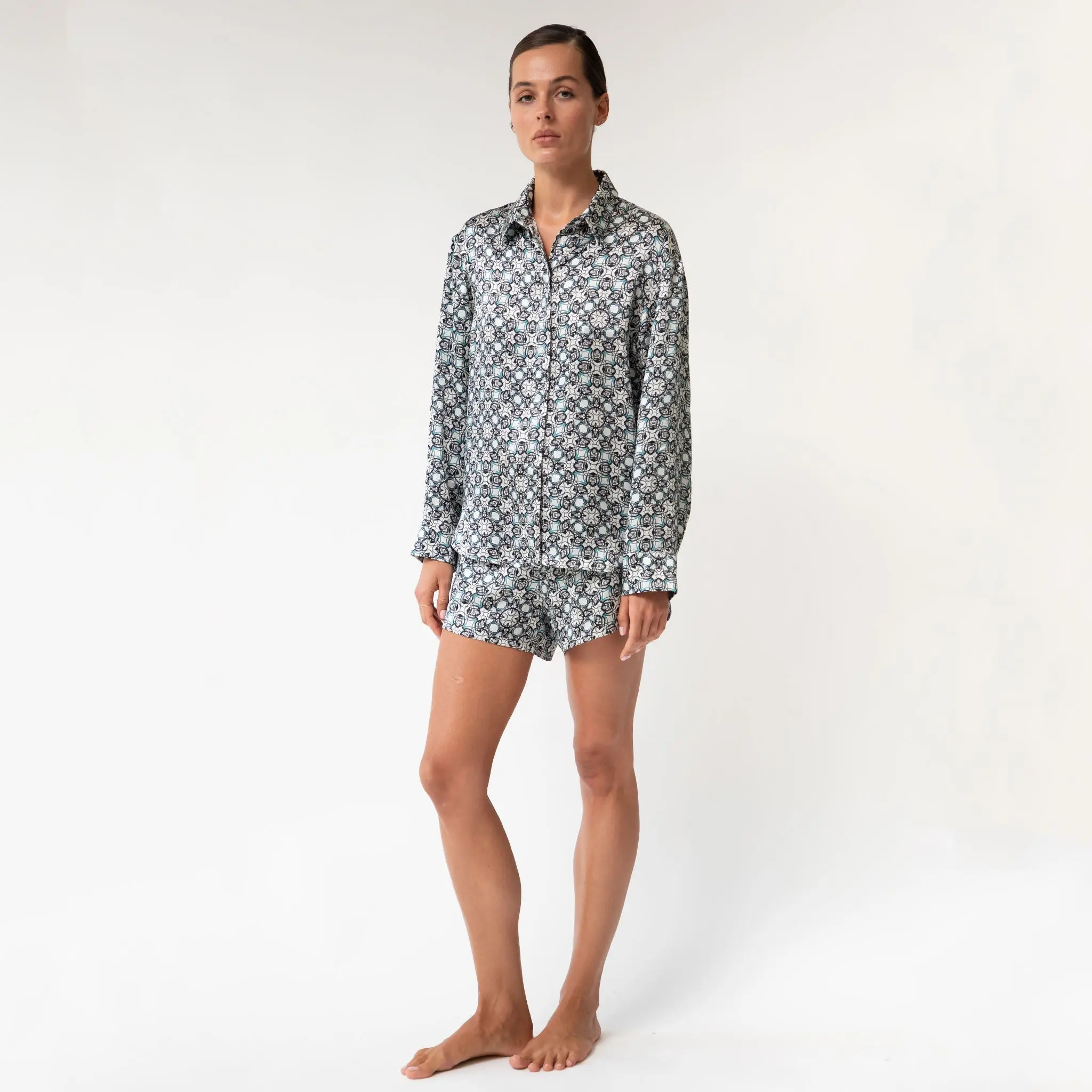Black Crystal Neo Geo Silk Shorts - Image 9