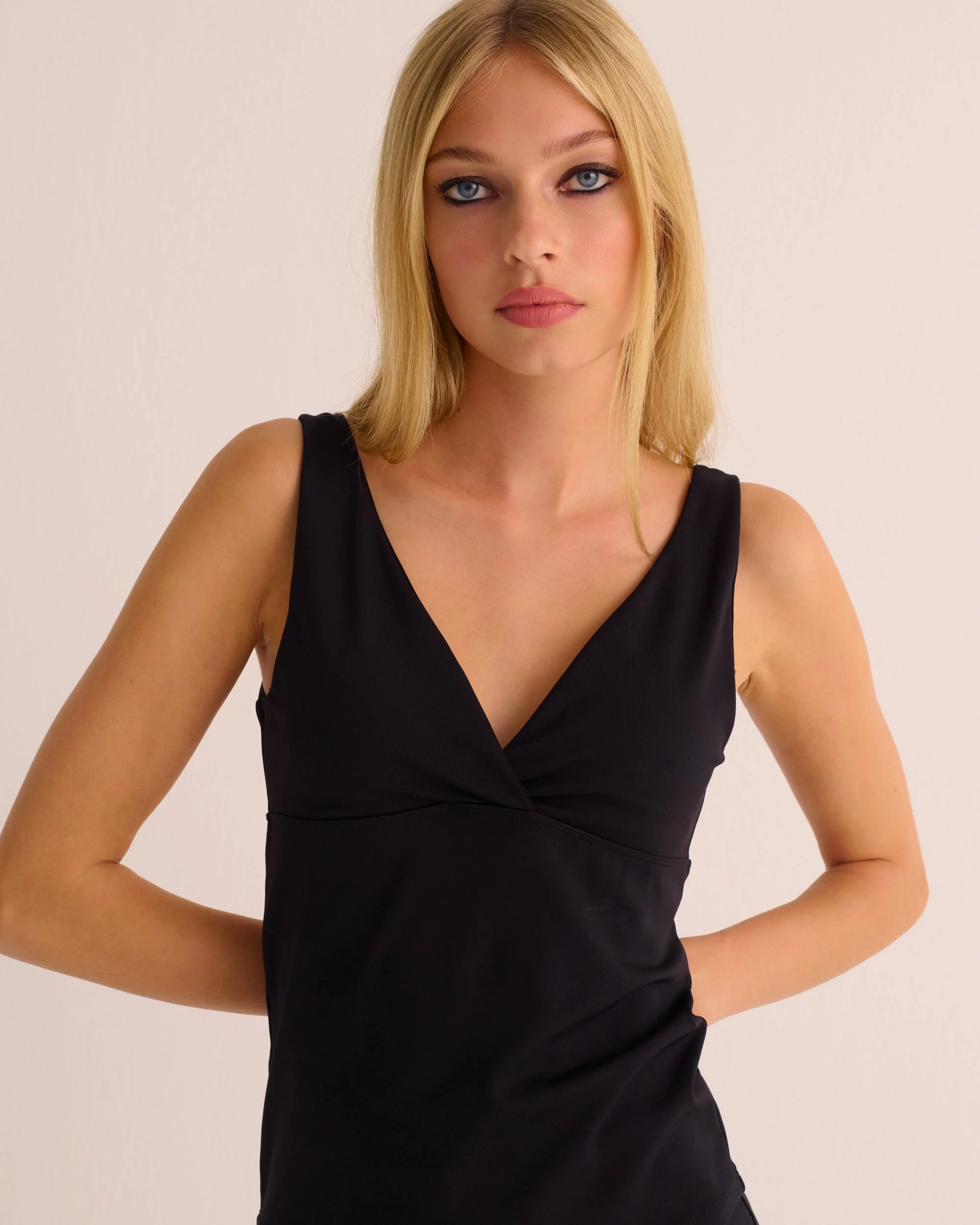 Black Soft-sculpt Stretch Wrap Top - Image 3