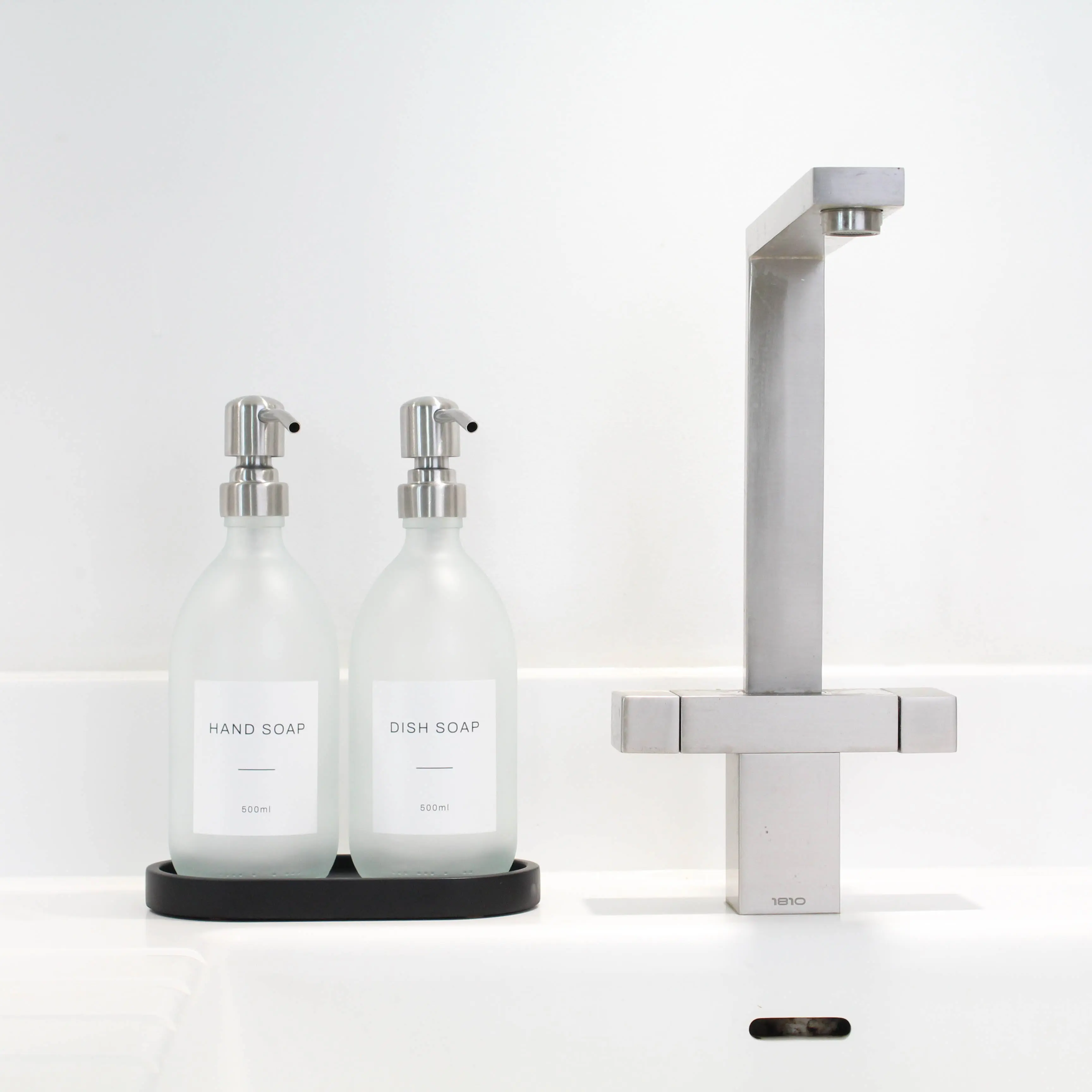 Black Tray & Frosted White Dispenser Double Set - Image 3