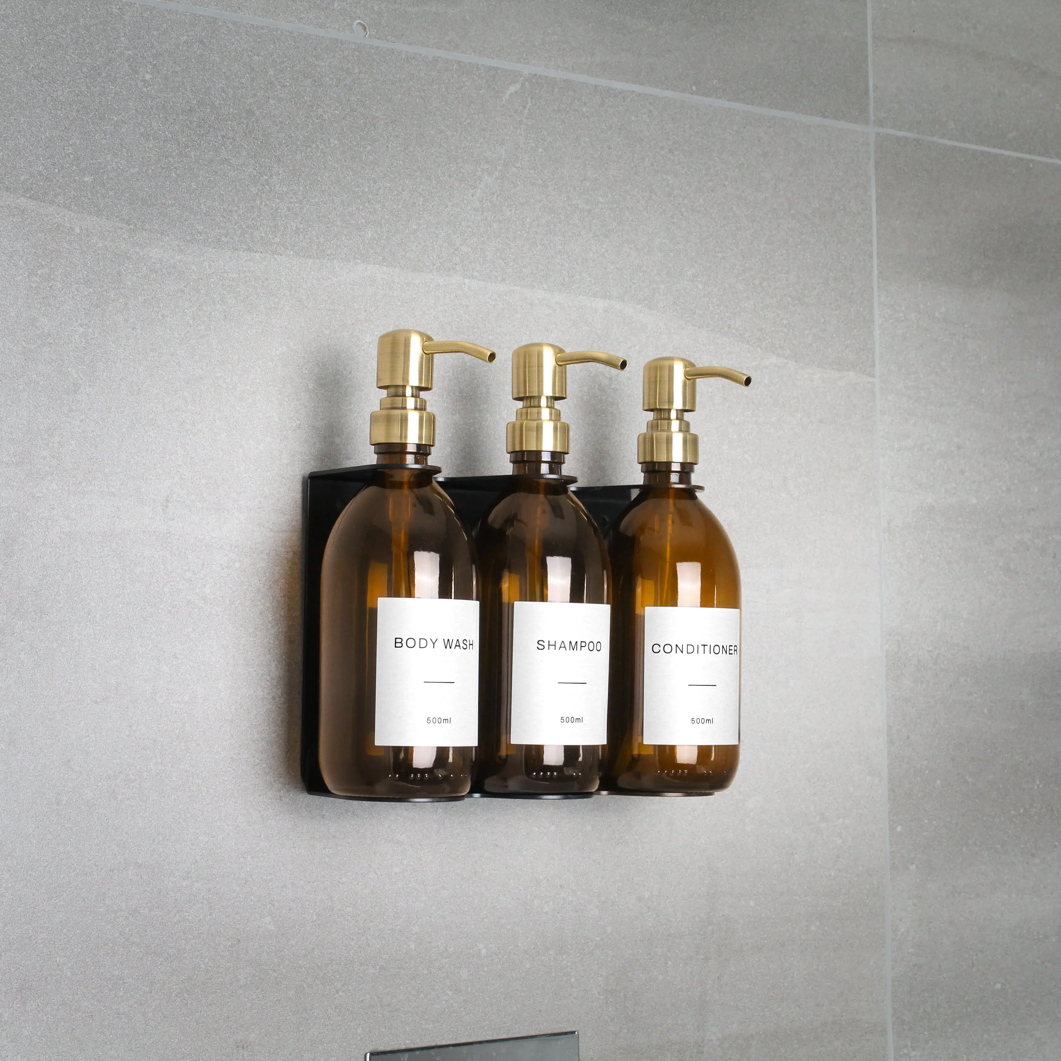 Black Wall Bracket & Amber Glass Dispenser Set - Image 4