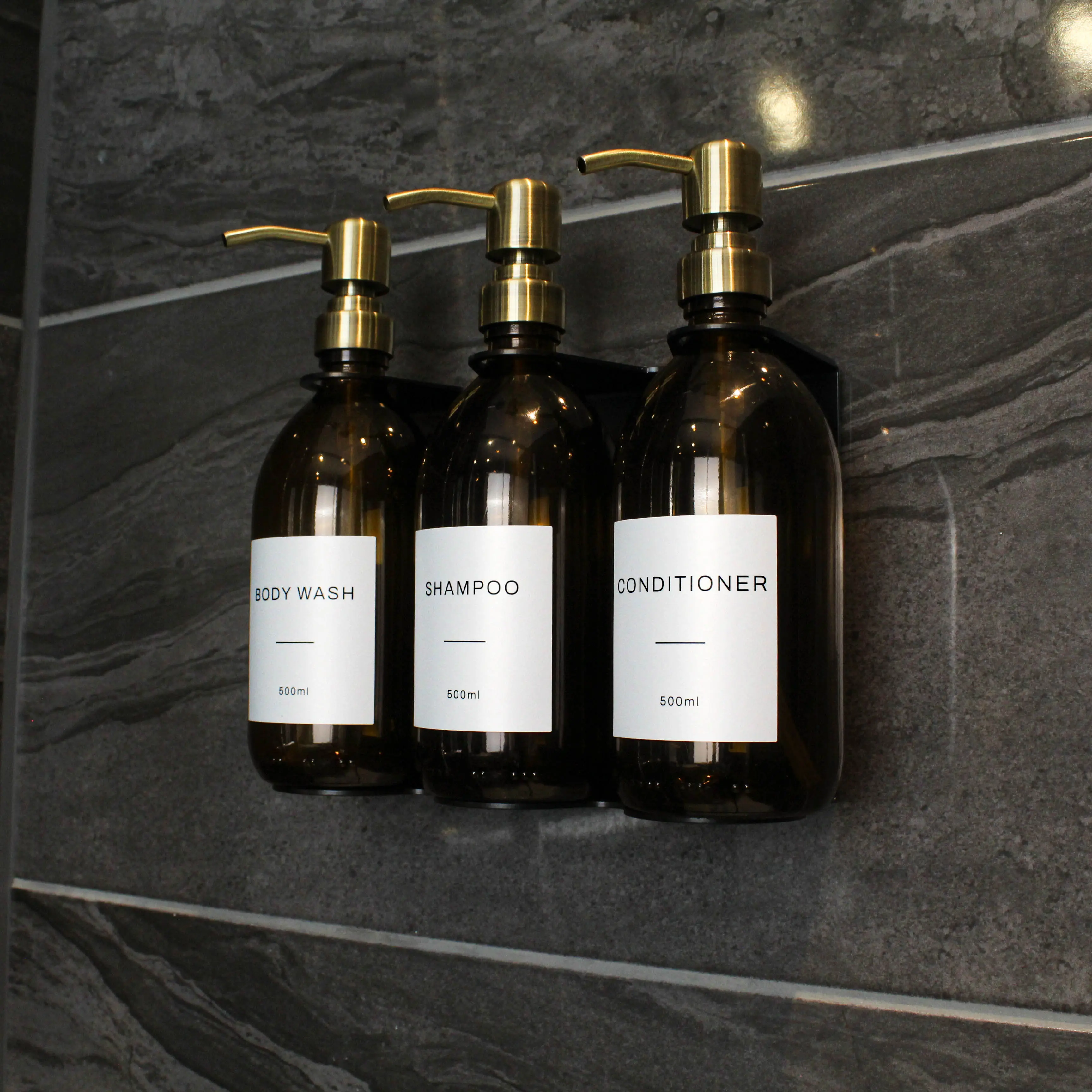 Black Wall Bracket & Amber Glass Dispenser Set - Image 5