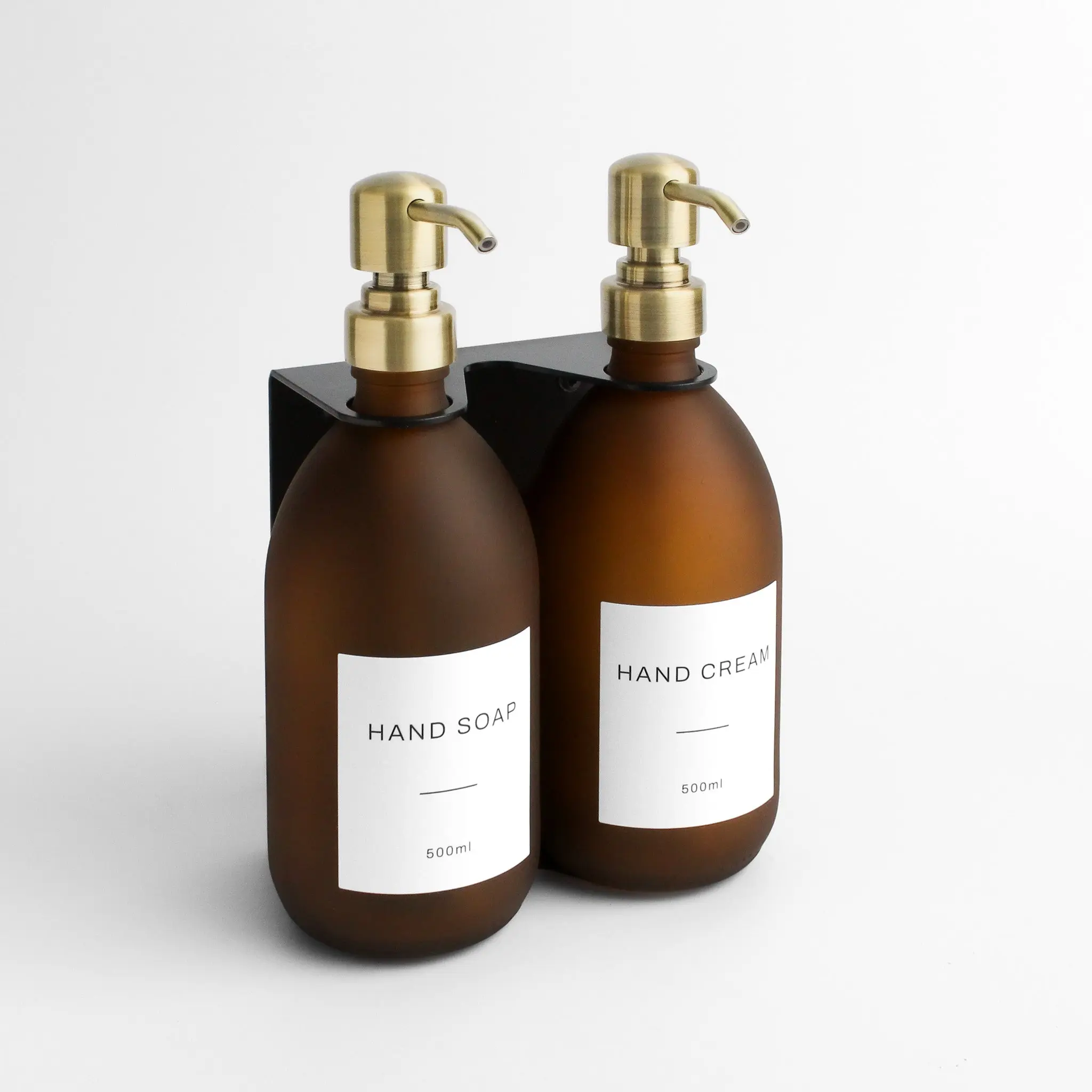 Black Wall Bracket & Frosted Amber Glass Dispenser Set - Image 9
