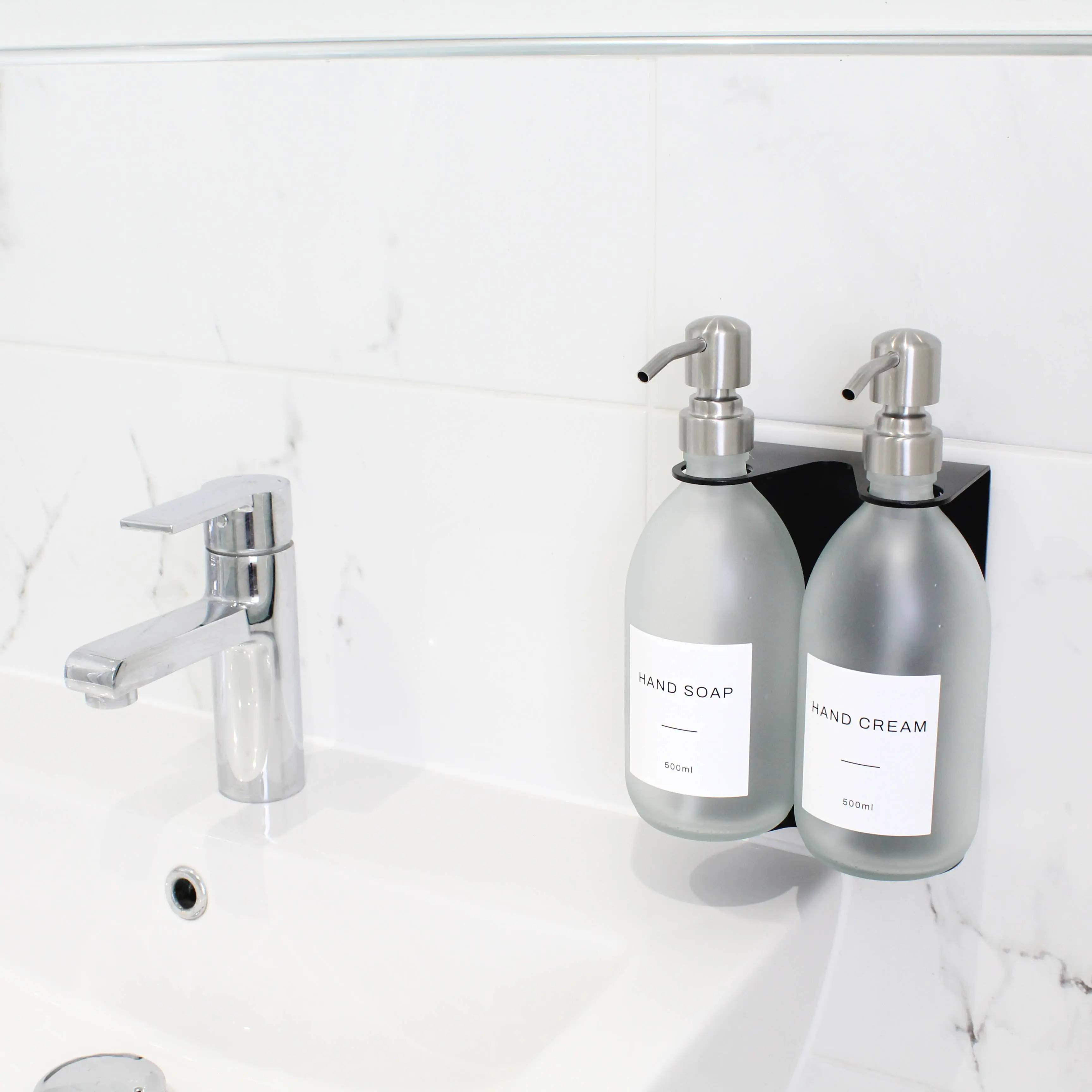 Black Wall Bracket & Frosted White Glass Dispenser Set - Image 3
