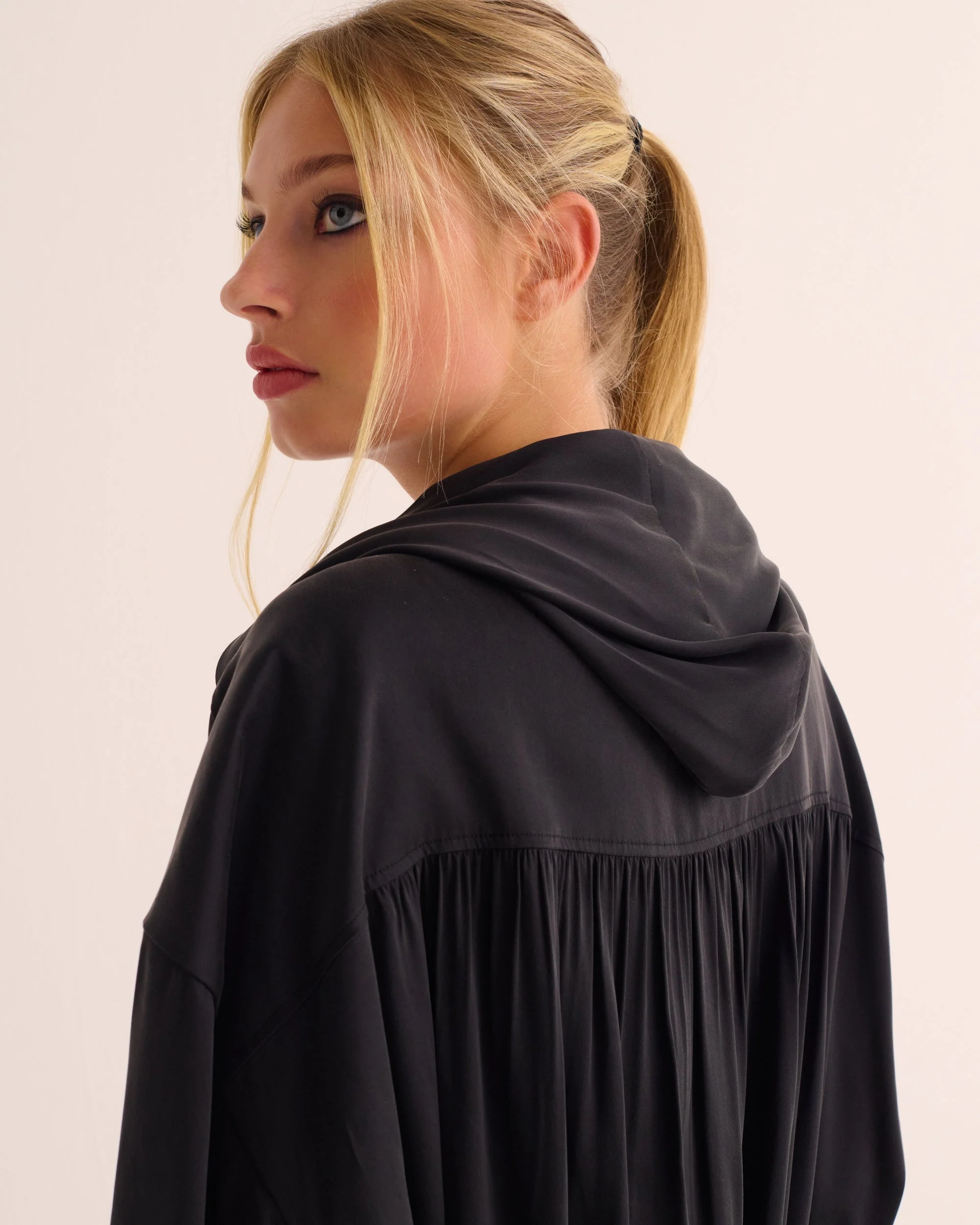 Black Washable Organic Stretch Silk Bomber Jacket - Image 3