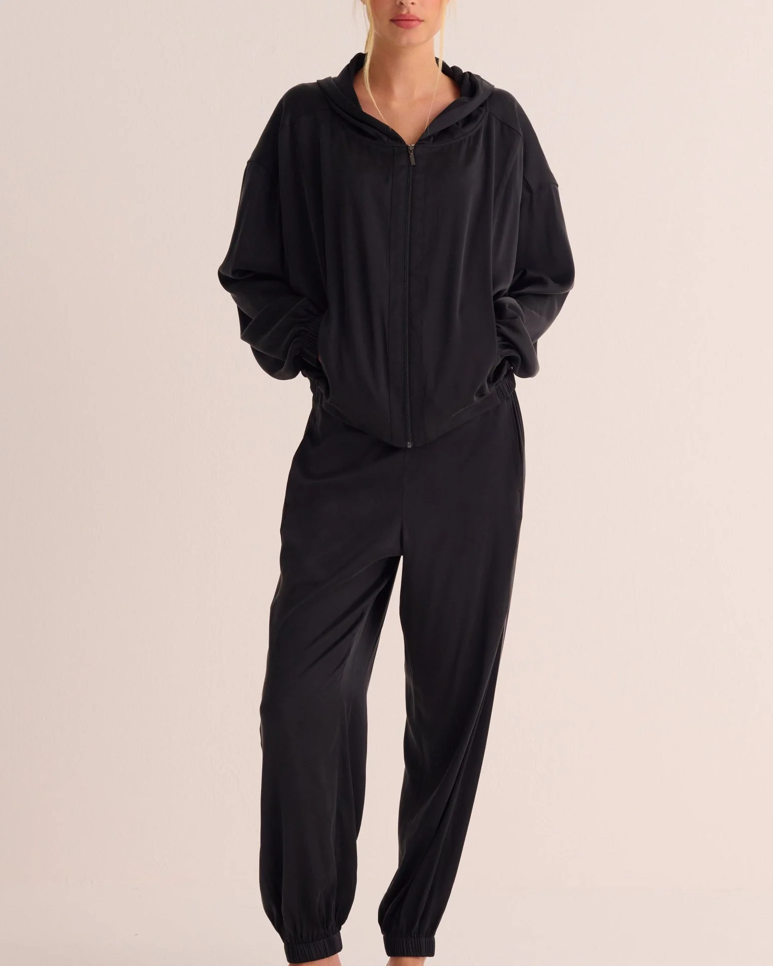Black Washable Organic Stretch Silk Bomber Jacket - Image 4