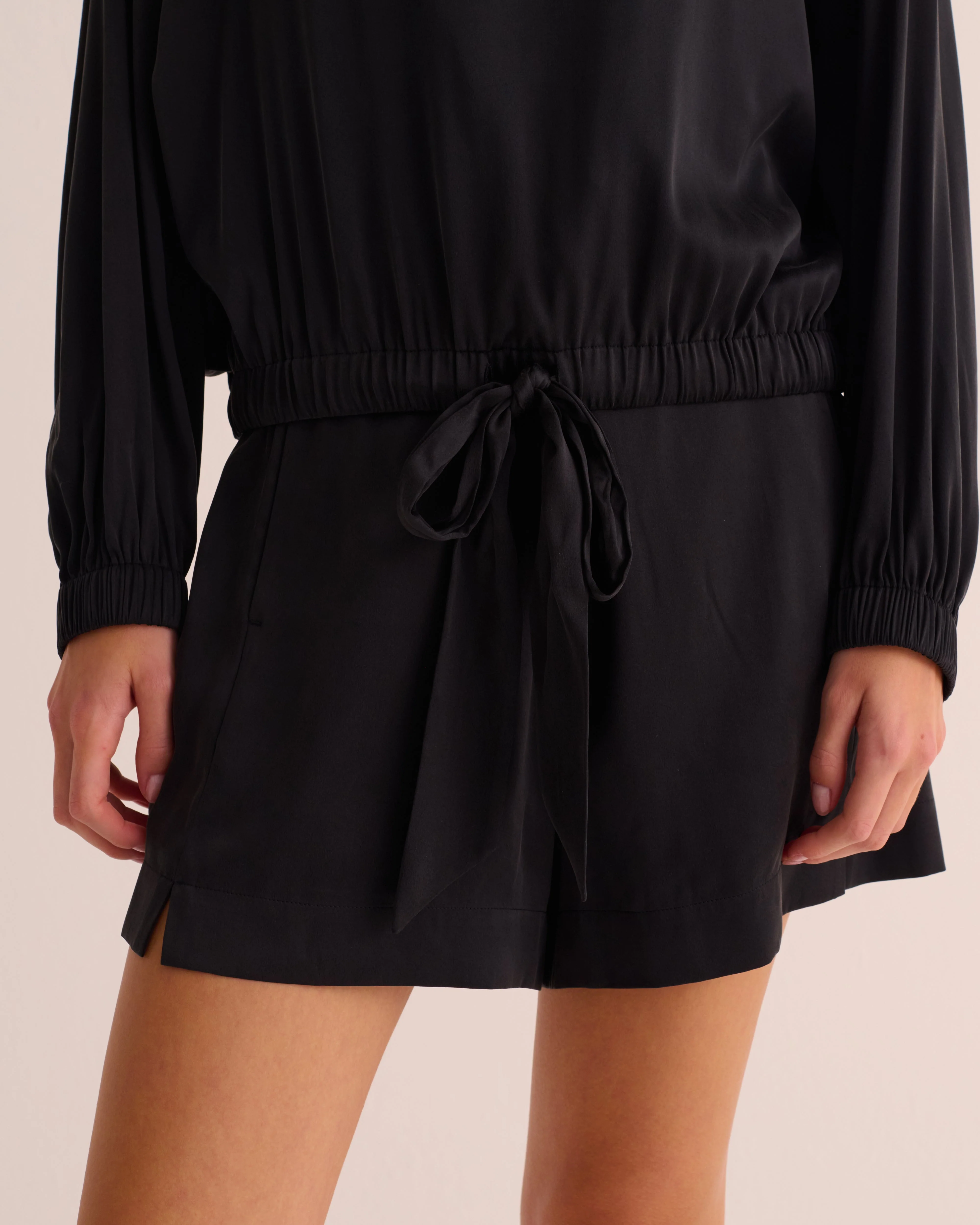 Black Washable Organic Stretch Silk Tie-Waist Sweatshirt - Image 3