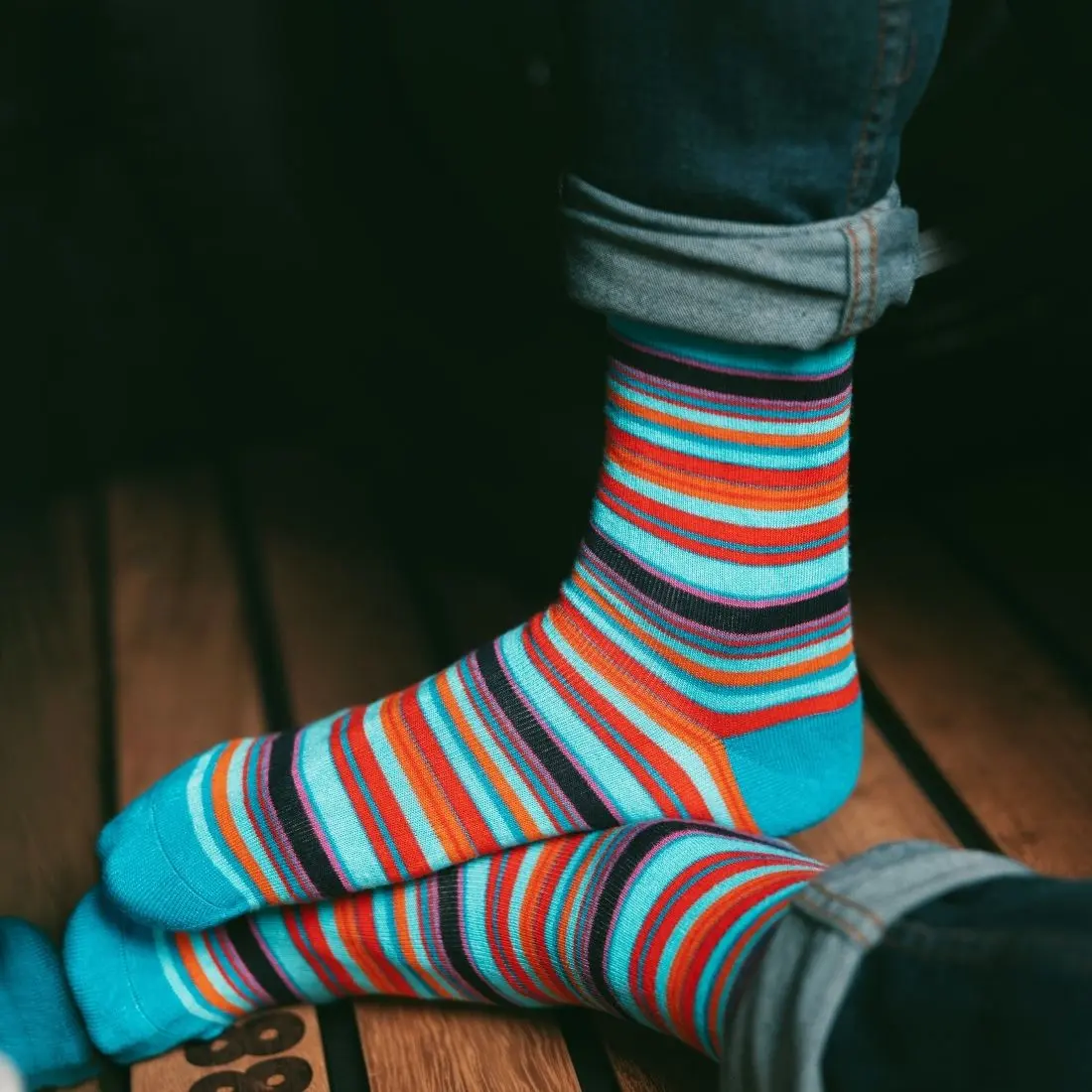 Blue and Red Narrow Striped Bamboo Socks - Image 2