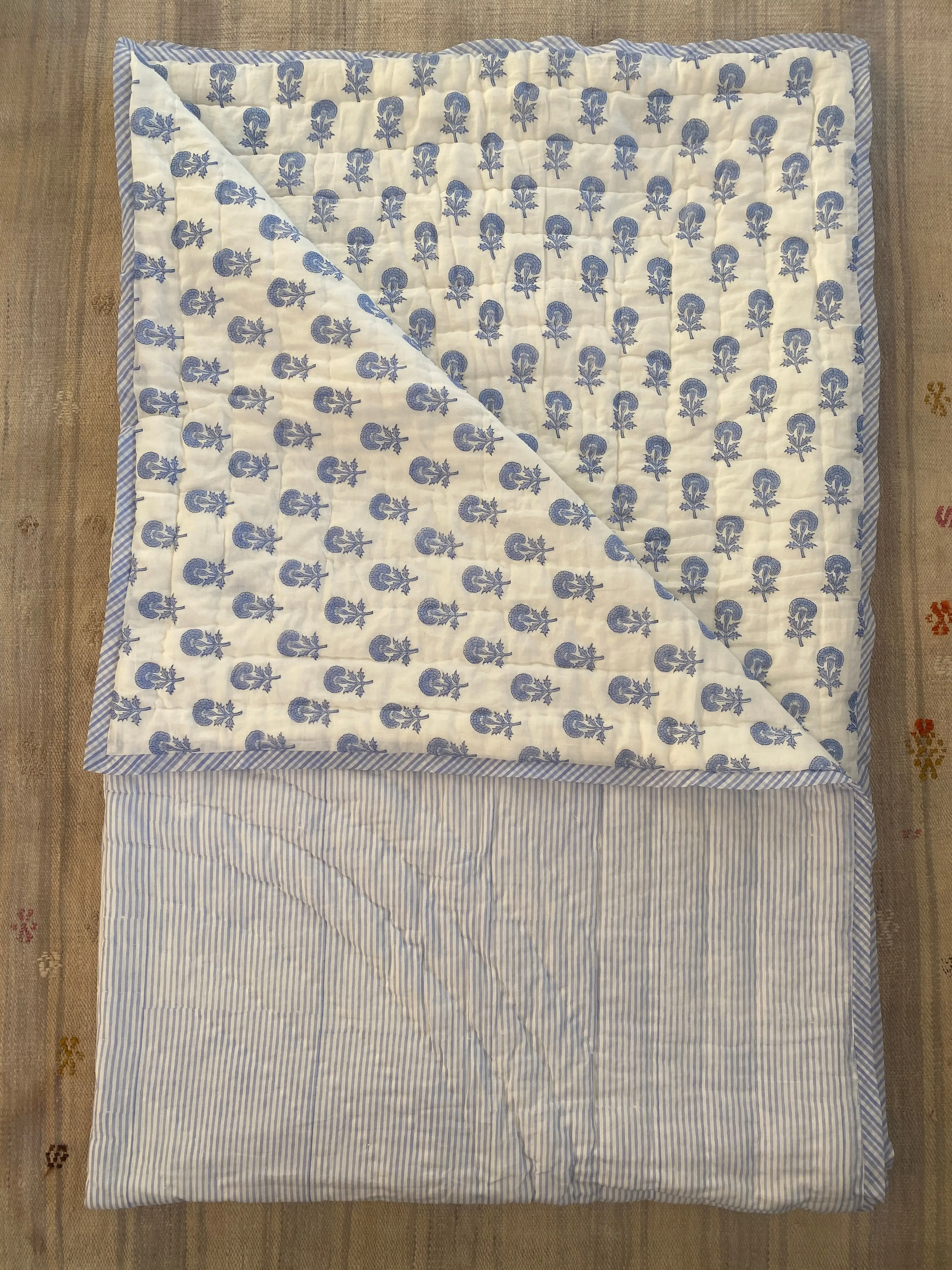 Blue Butti and Stripe Quilt - Image 5